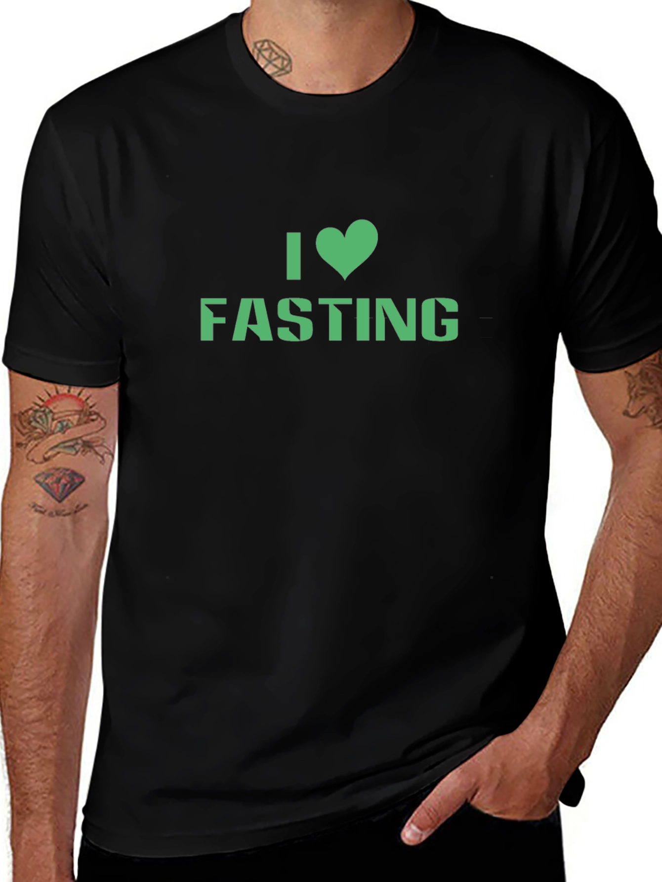 Variant 24 of I Heart Fasting T-Shirt - Black Crew Neck Tee
