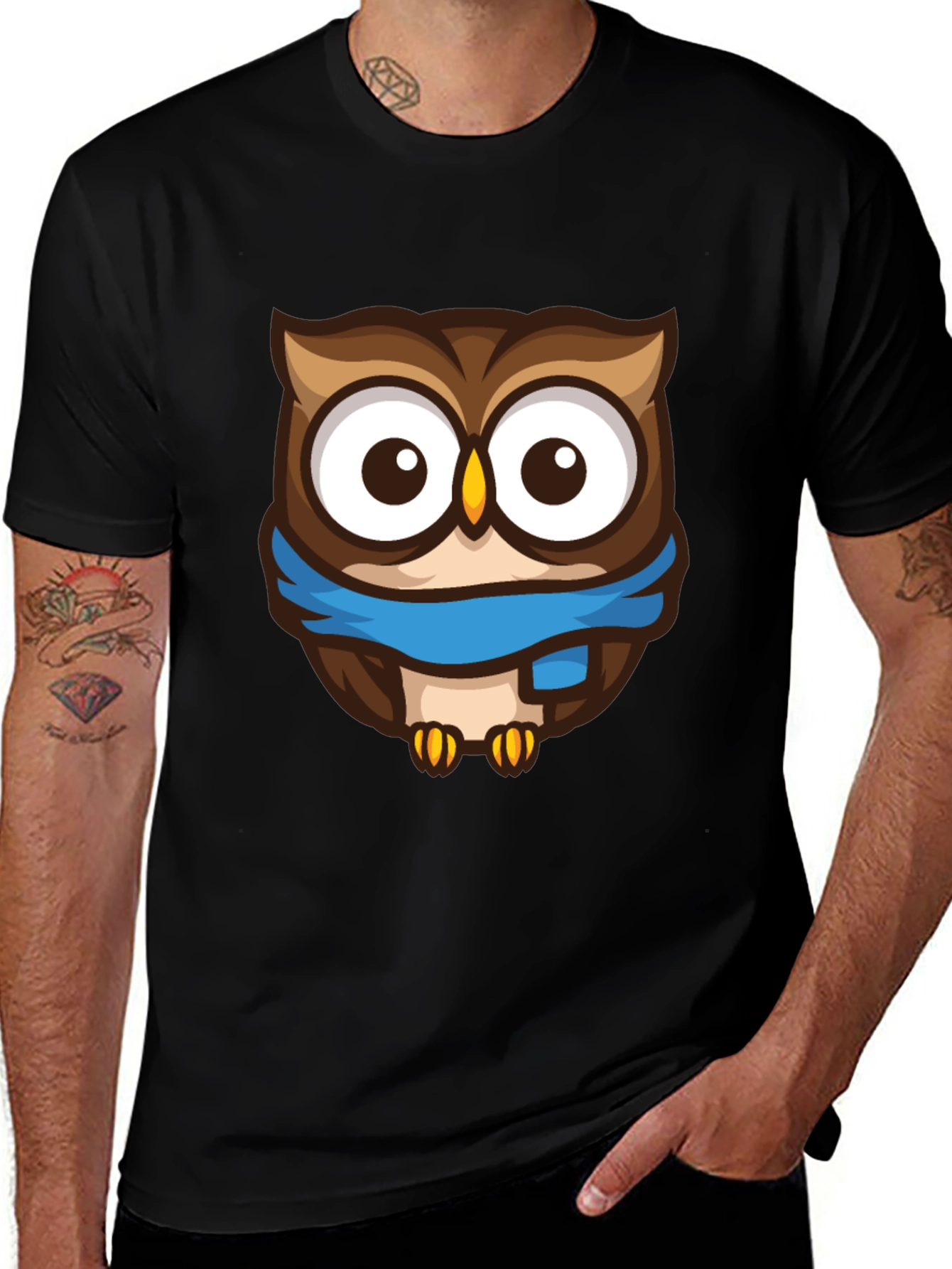 Variant 24 of Owl Graphic Tee - Cute Cartoon Owl with Scarf Design