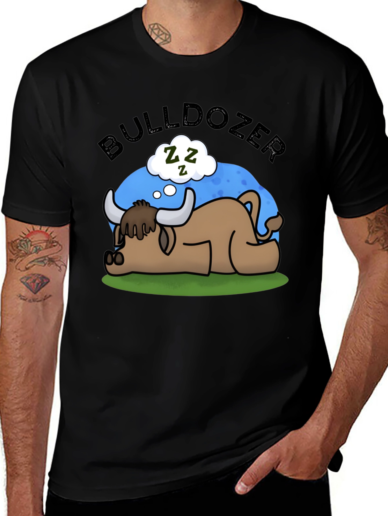 Variant 15 of Bulldozer Nap T-Shirt Funny Cartoon Bull Tee