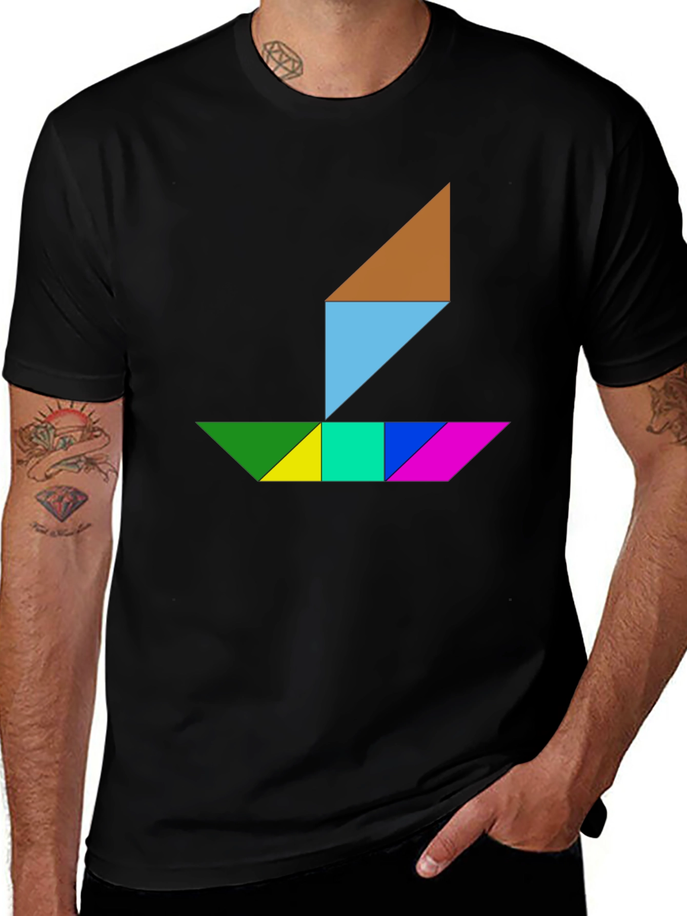 Tangram Boat Graphic Tee - Stylish Geometric Design