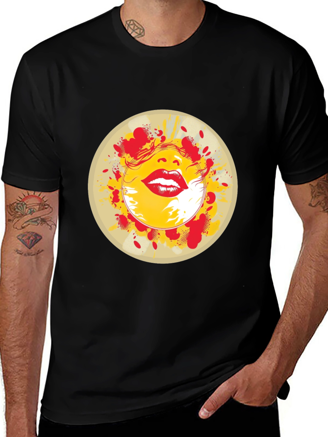 Variant 25 of Abstract Lips Graphic Print Black T-Shirt