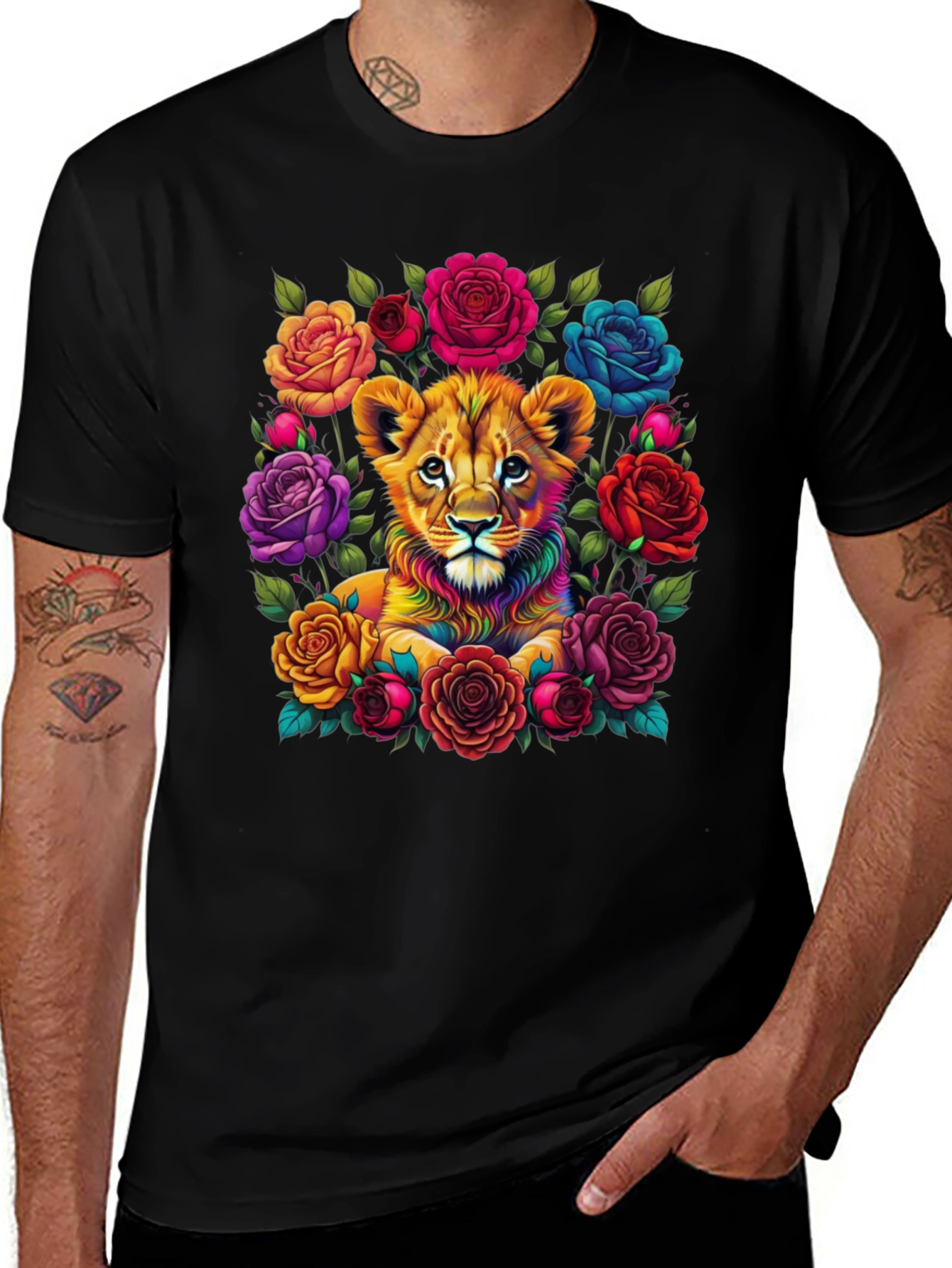 Variant 21 of Lion Cub in Roses Graphic Print Tee