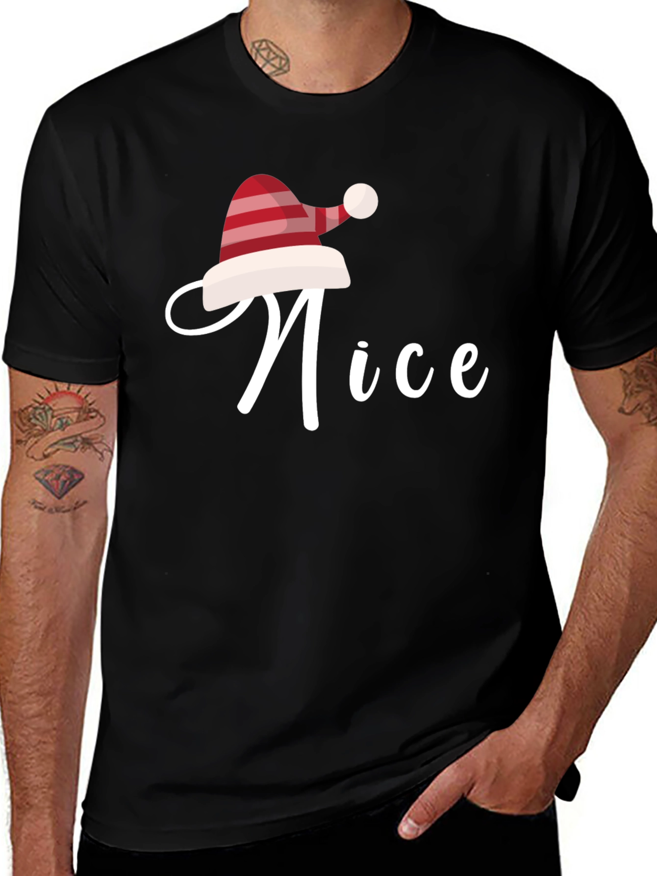 Nice Christmas Santa Hat Graphic Tee - Holiday Apparel