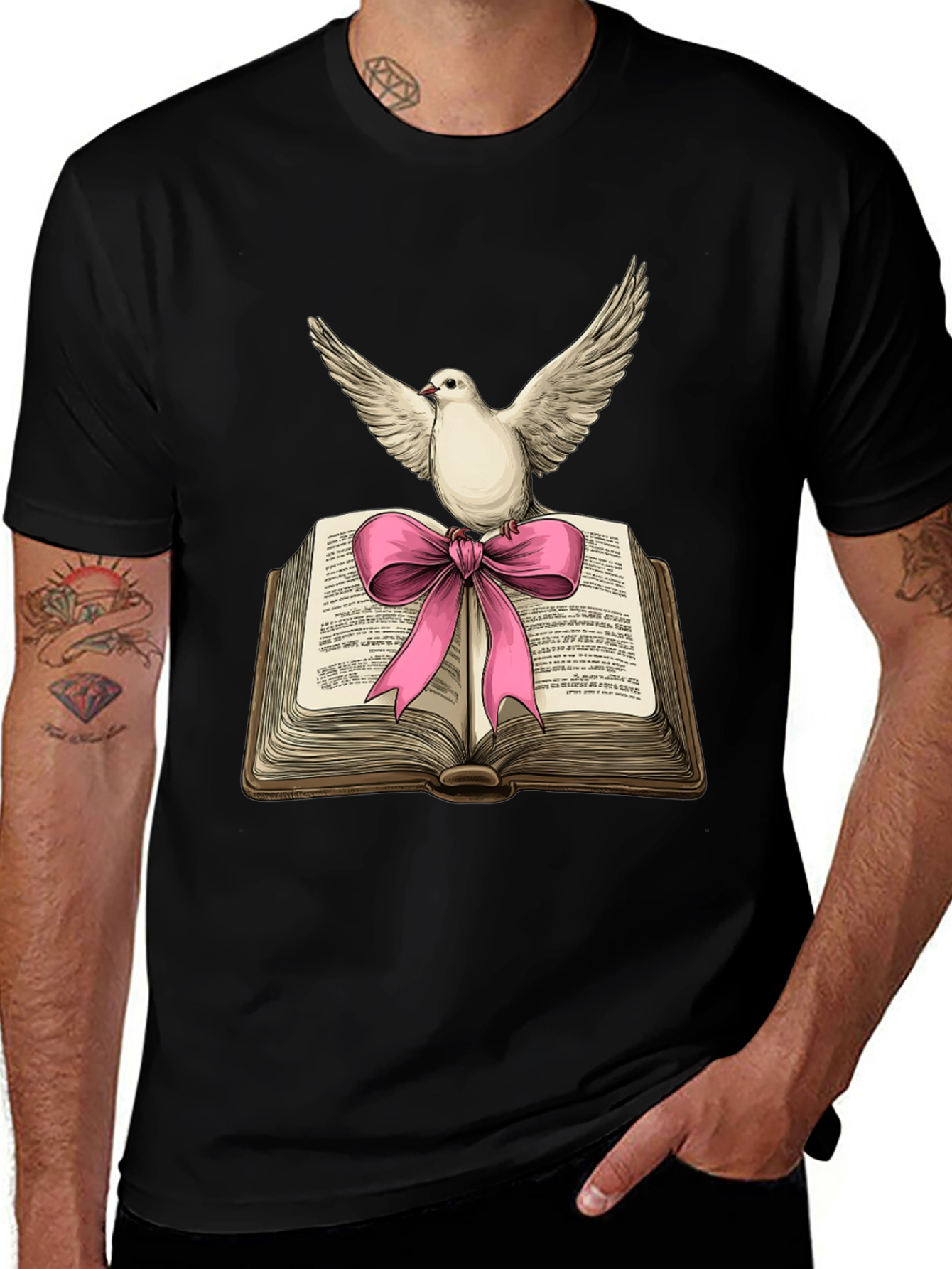 Variant 25 of Dove on Book T-Shirt - Peace & Knowledge