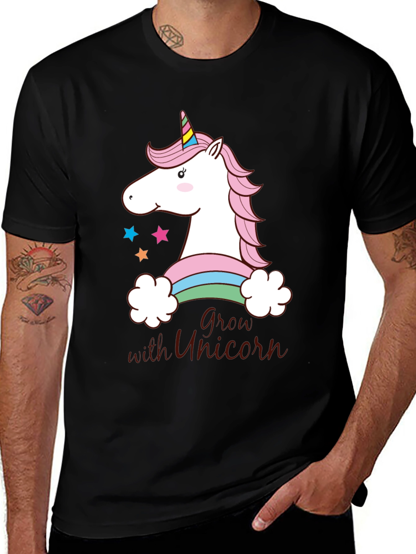 Variant 15 of Grow with Unicorn T-Shirt - Black Graphic Tee