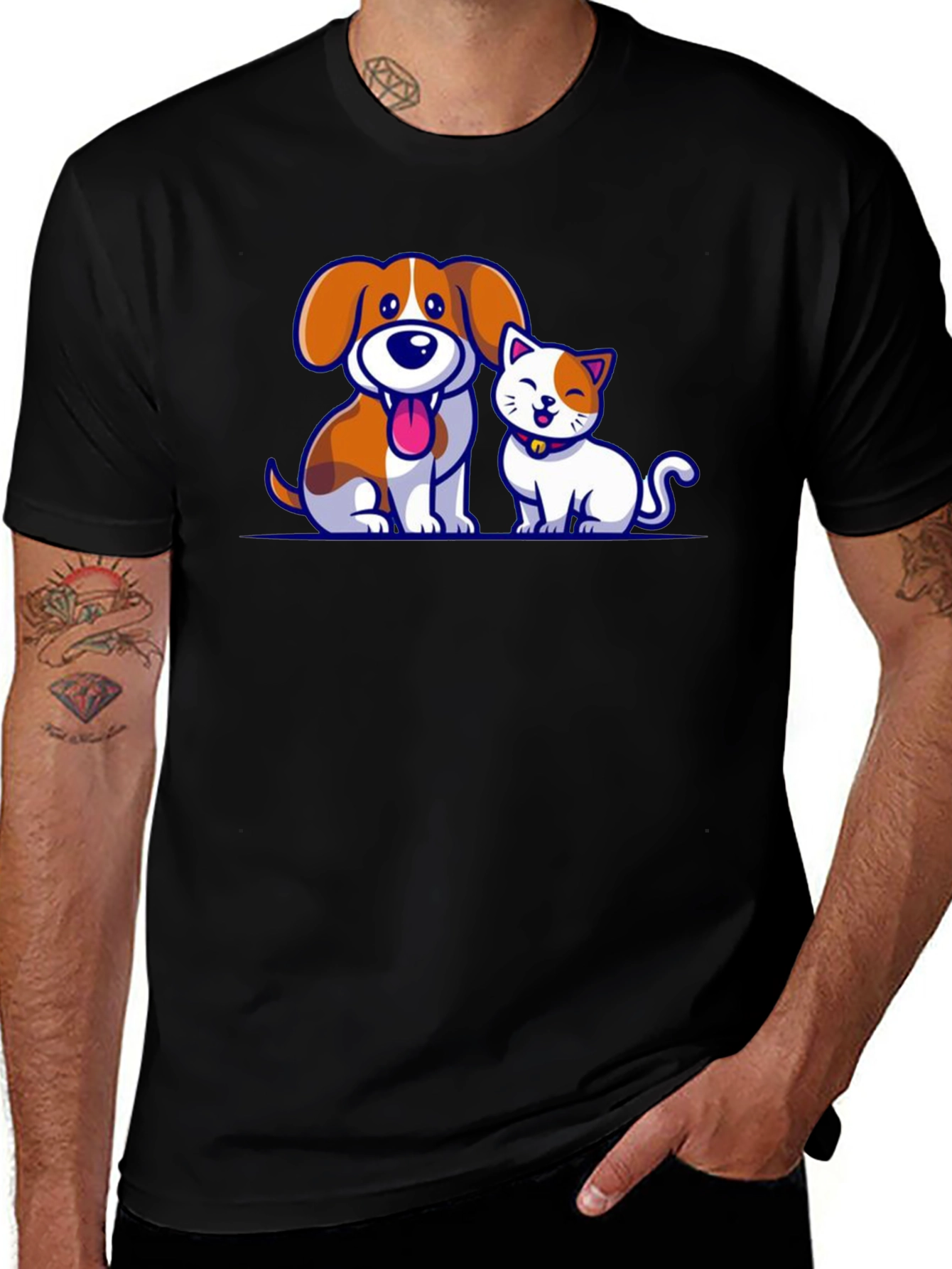 Variant 18 of Cartoon Dog and Cat Graphic T-Shirt