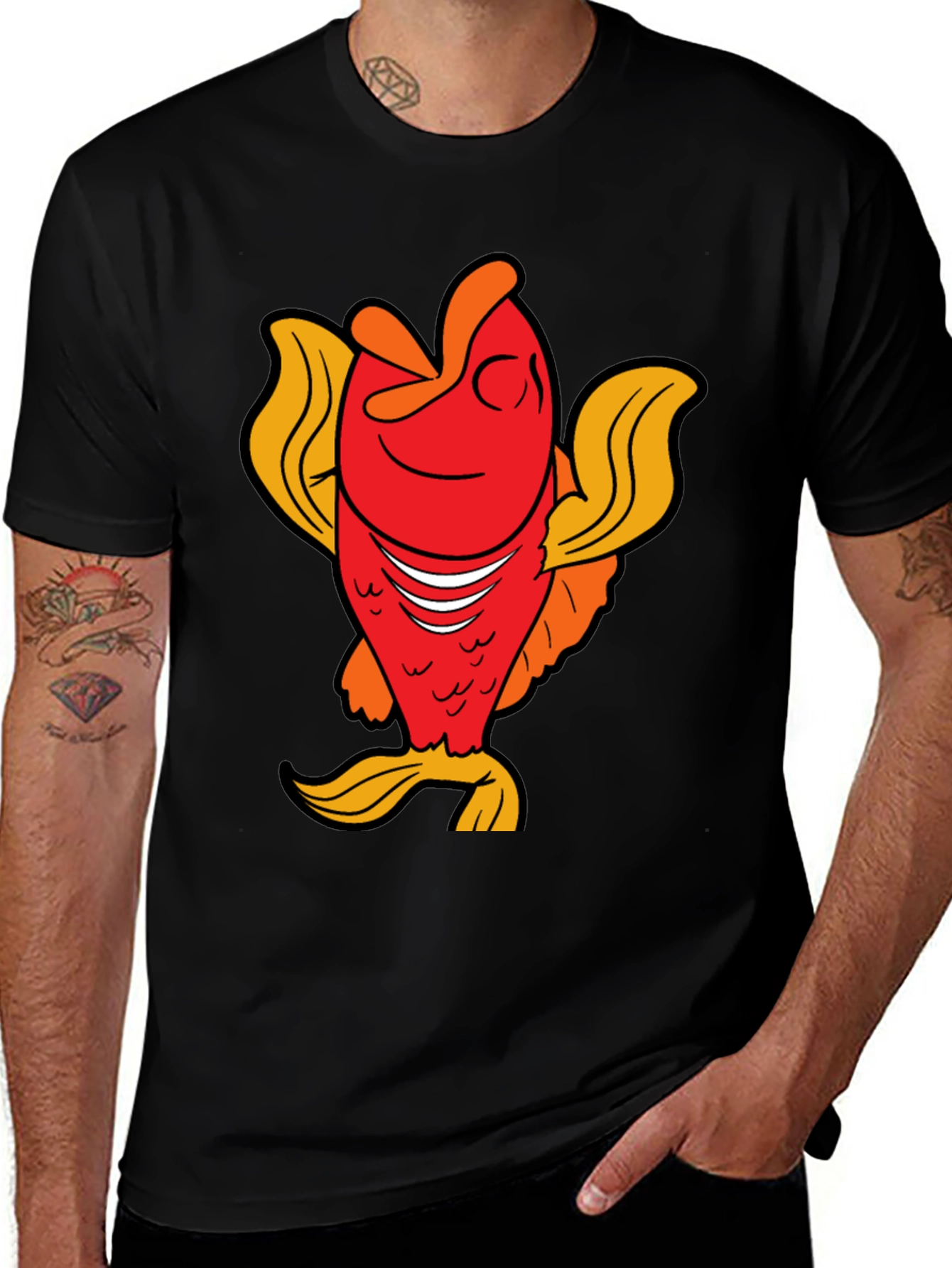 Variant 27 of Funny Fish Graphic Tee - Black Cotton T-Shirt