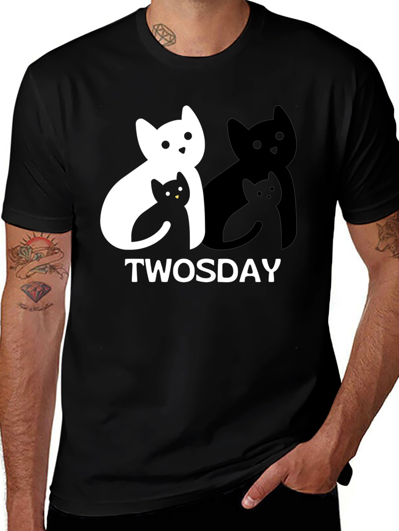 Variant 2 of Twosday Cat T-Shirt - Black Graphic Tee
