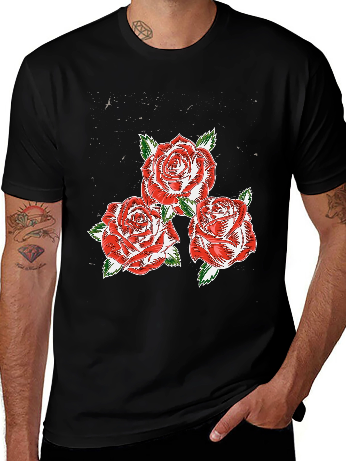 Variant 30 of Roses Graphic Print Black T-Shirt