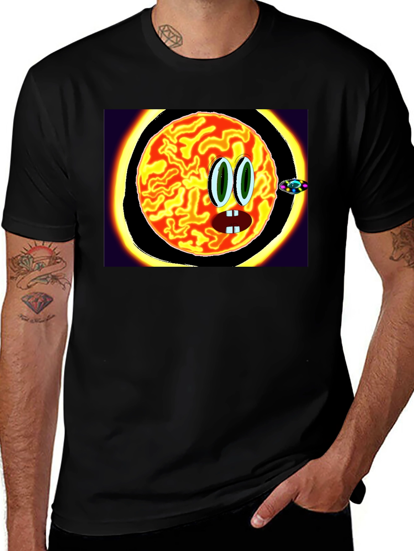 Variant 12 of Cartoon Sun T-Shirt - Black Crew Neck
