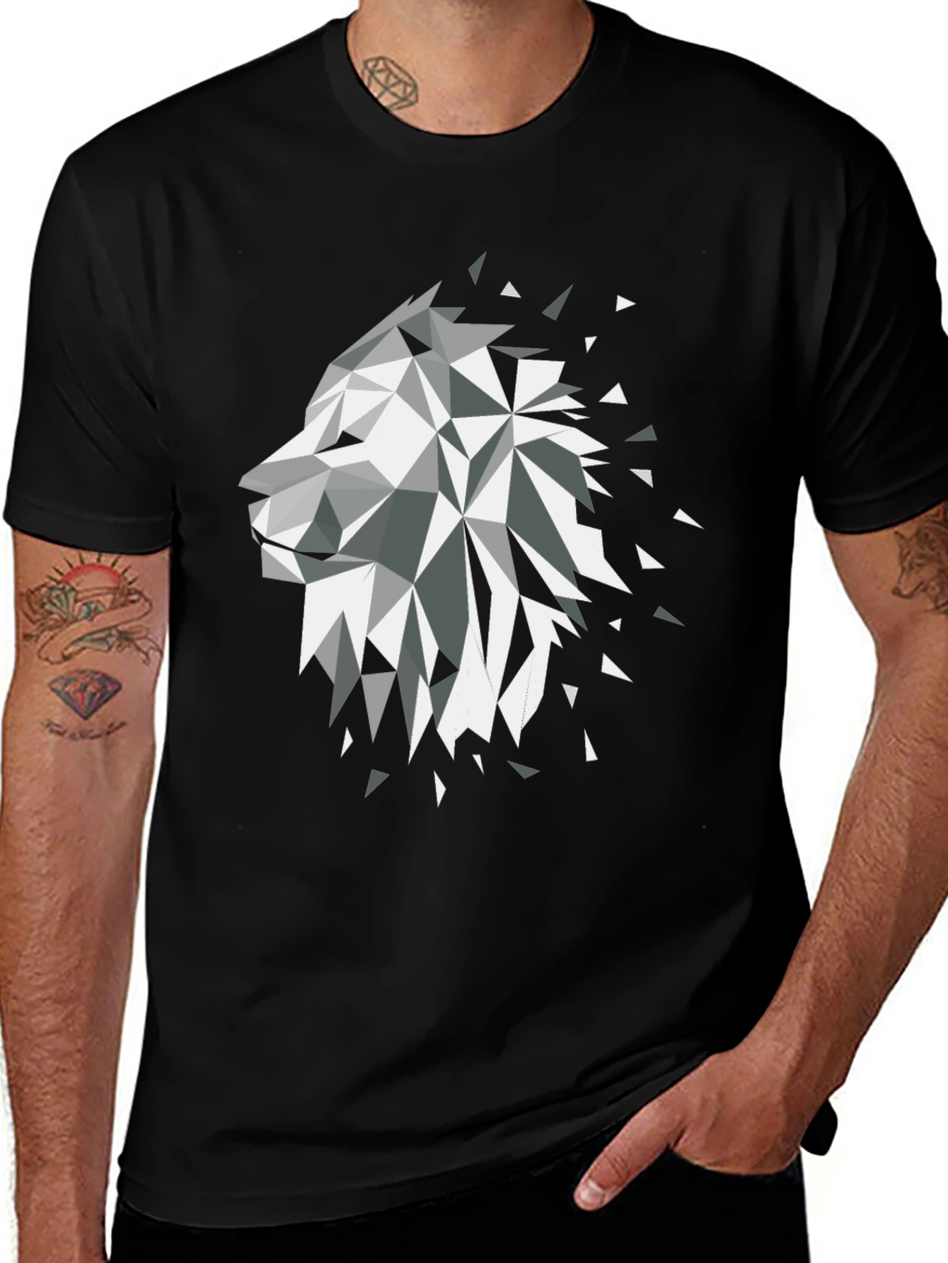 Black Geometric Lion Black Graphic Tee main image