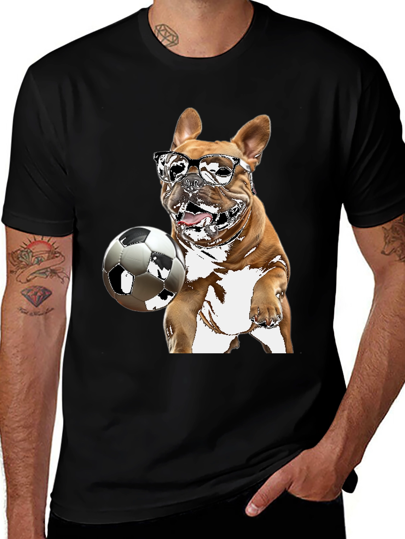 Variant 22 of Dog Soccer T-Shirt - Black Graphic Tee