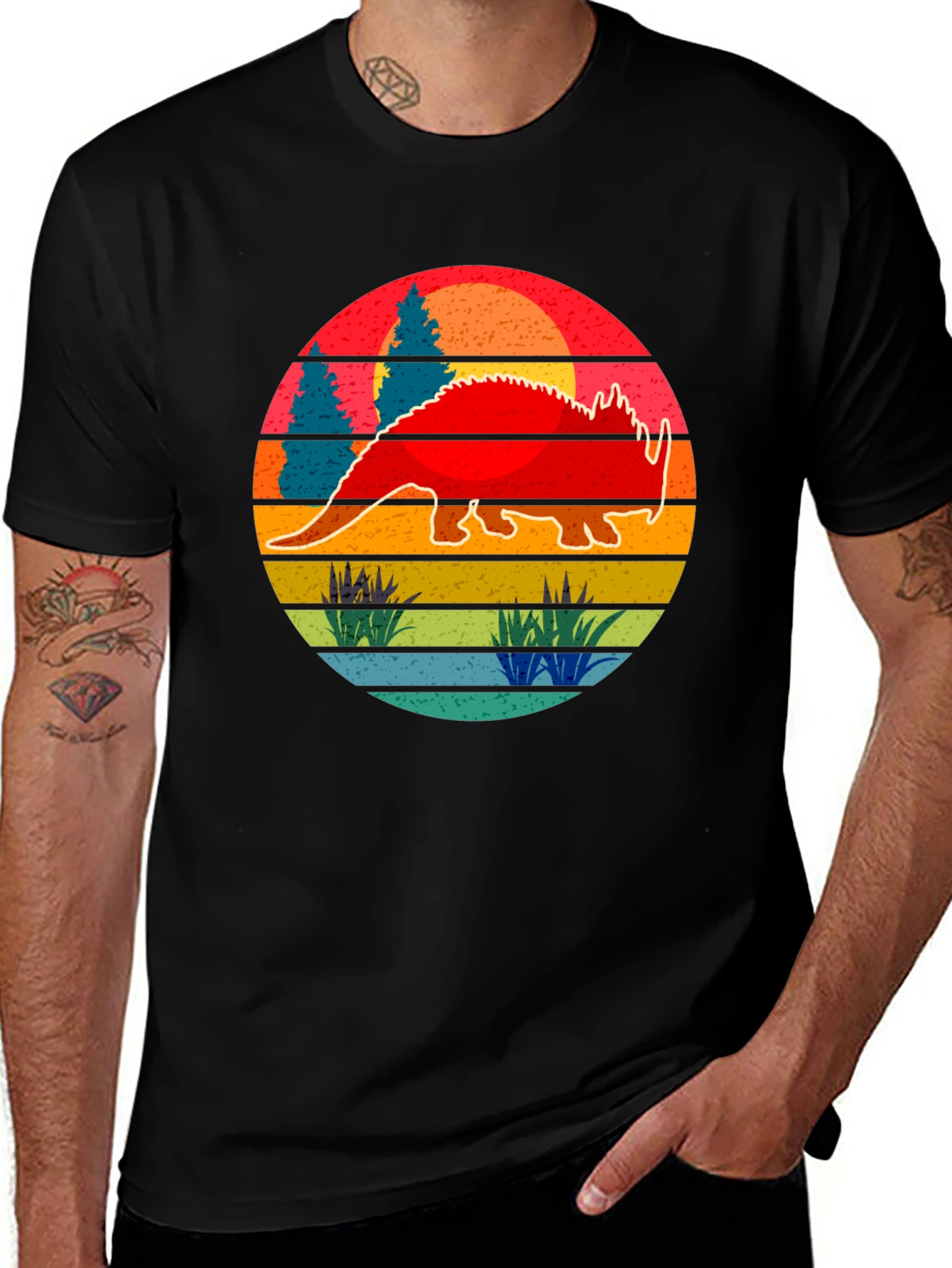 Variant 7 of Retro Dinosaur Sunset Graphic Tee