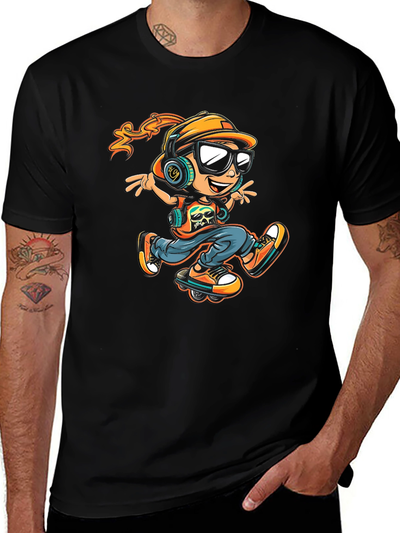 Variant 17 of Cool Cartoon Skater Graphic Tee - Black Cotton Shirt