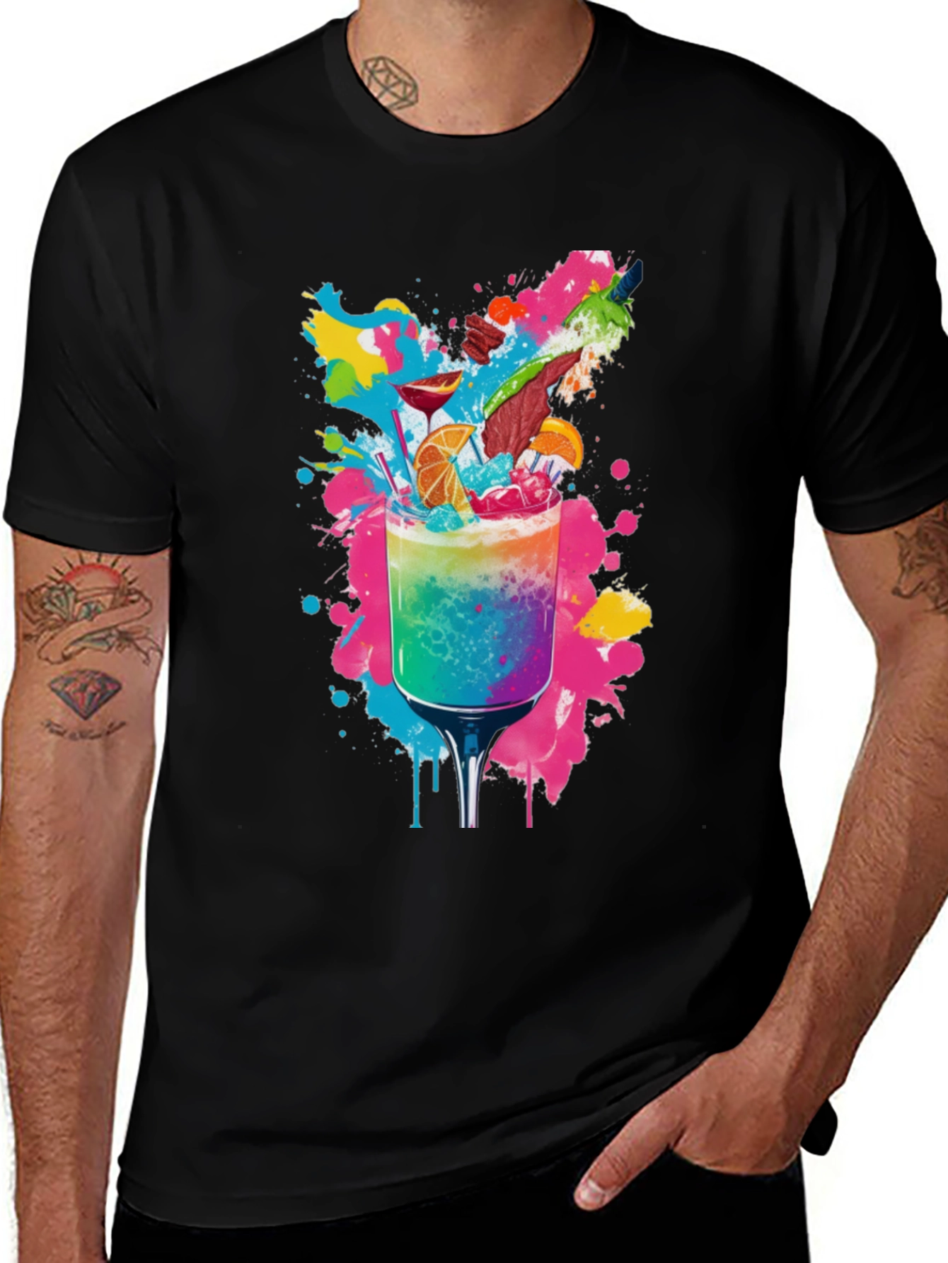 Variant 21 of Rainbow Cocktail Graphic Tee - Vibrant Party Shirt
