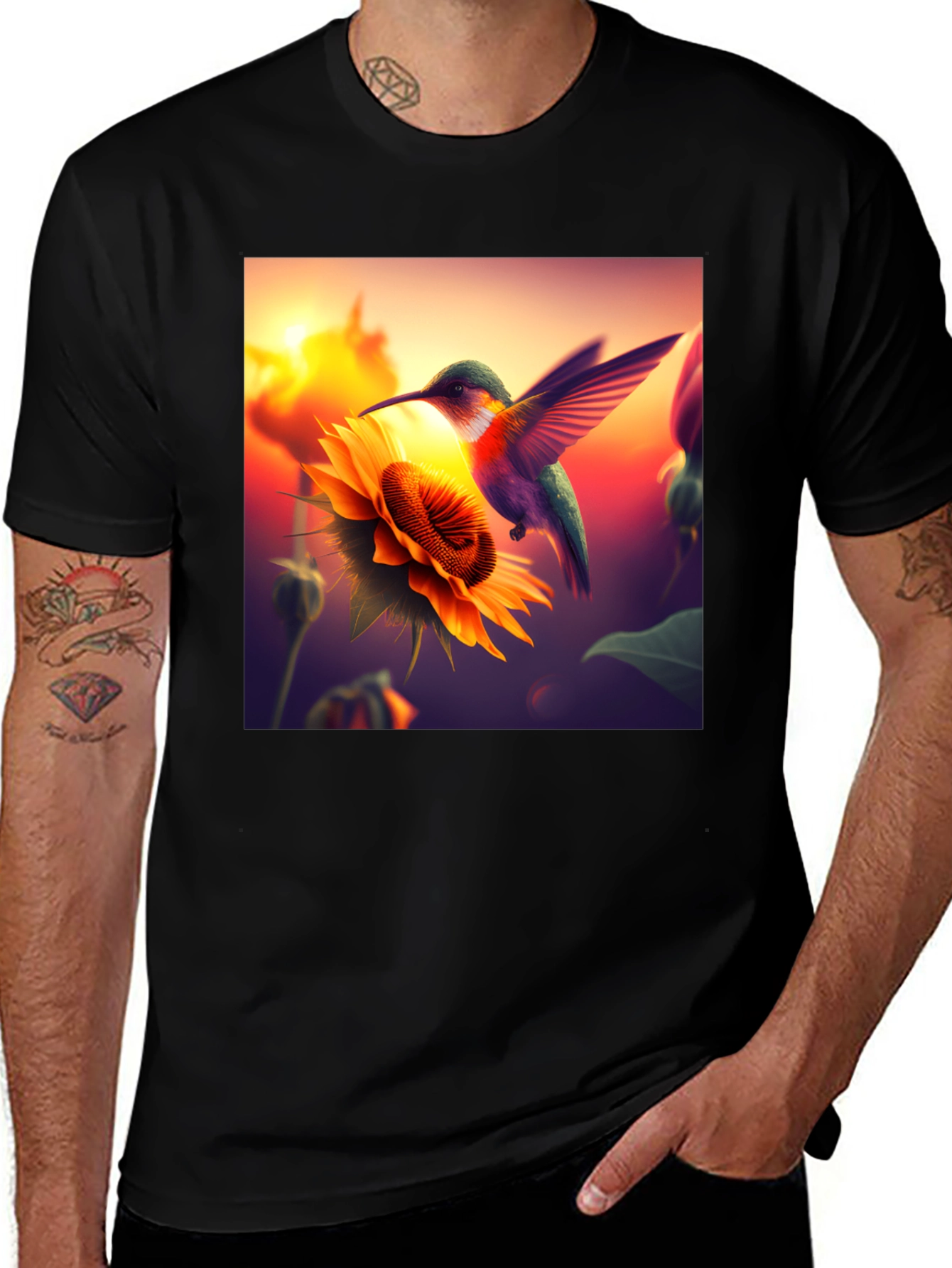 Variant 5 of Hummingbird & Sunflower Graphic Tee