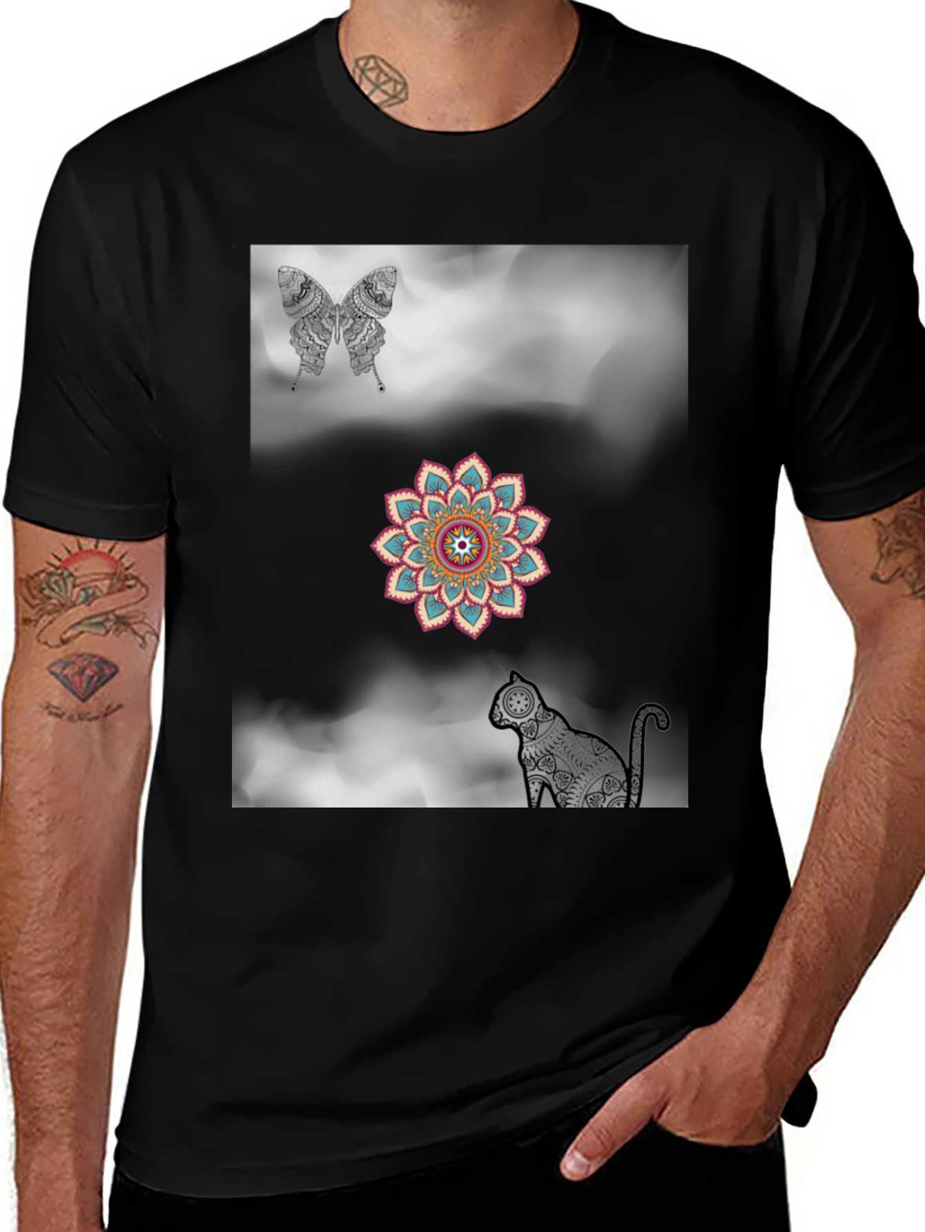 Variant 26 of Butterfly Mandala Cat Graphic Tee