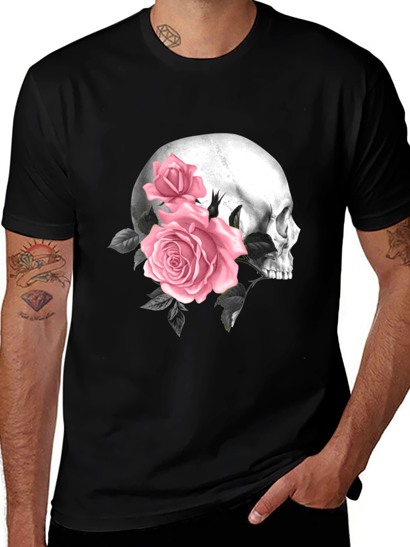 Variant 25 of Skull & Roses Graphic T-Shirt - Men's Black Tee