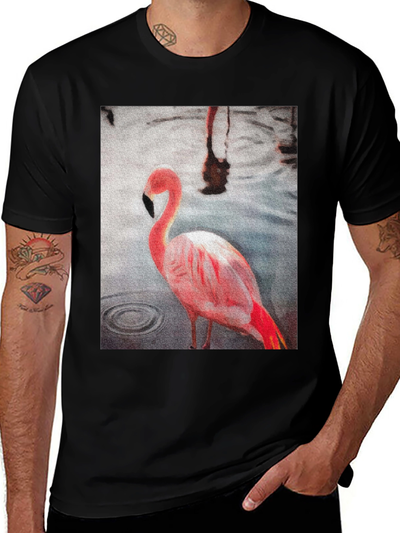 Variant 26 of Flamingo Graphic T-Shirt - Stylish Black Tee