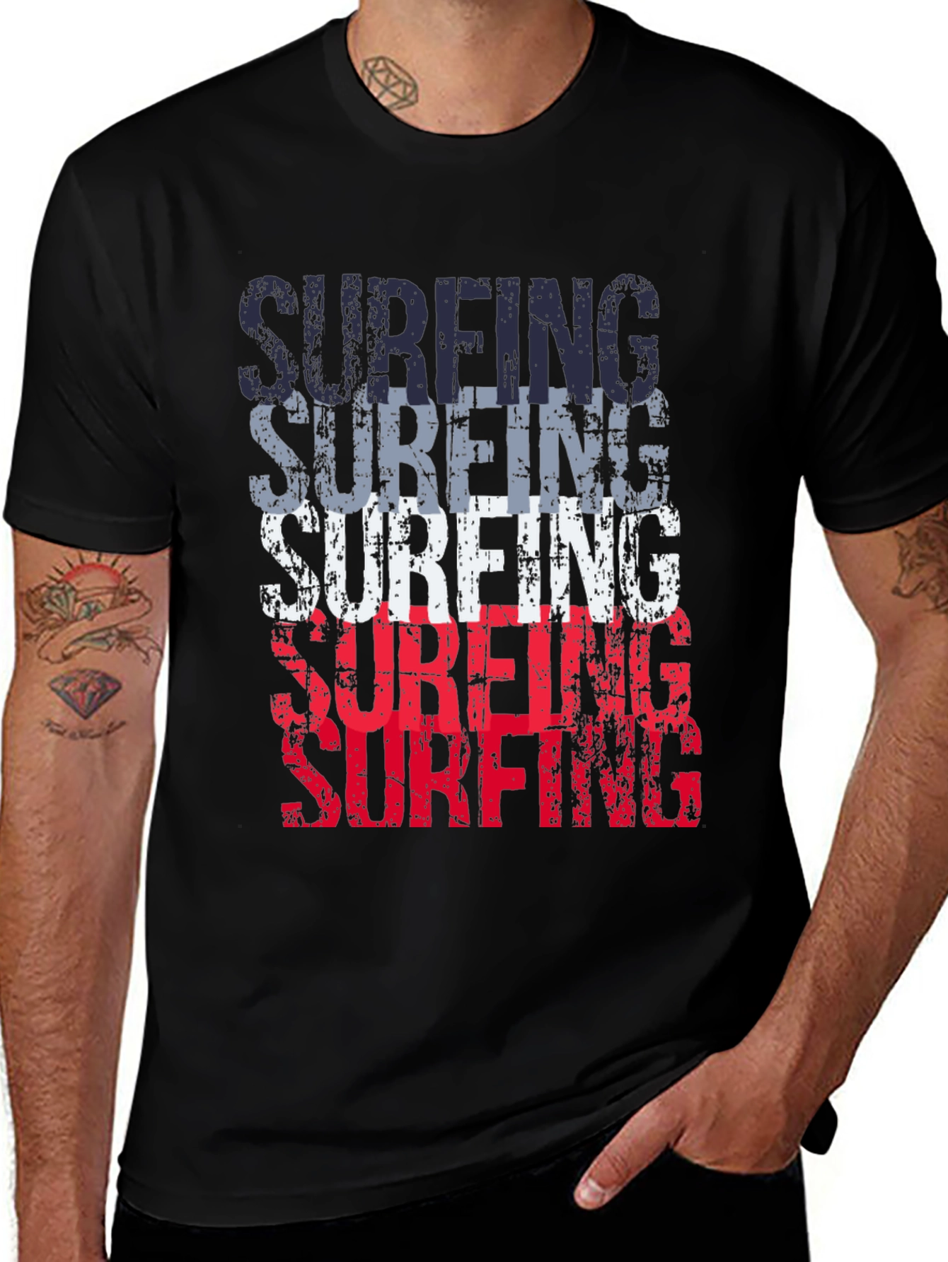Variant 14 of Surfing Graphic Tee - Distressed Style