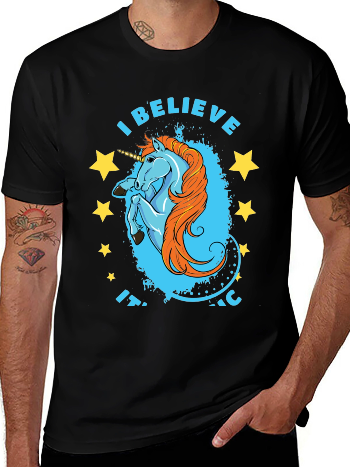 Variant 10 of Unicorn Believe Graphic Tee - Black Cotton T-Shirt