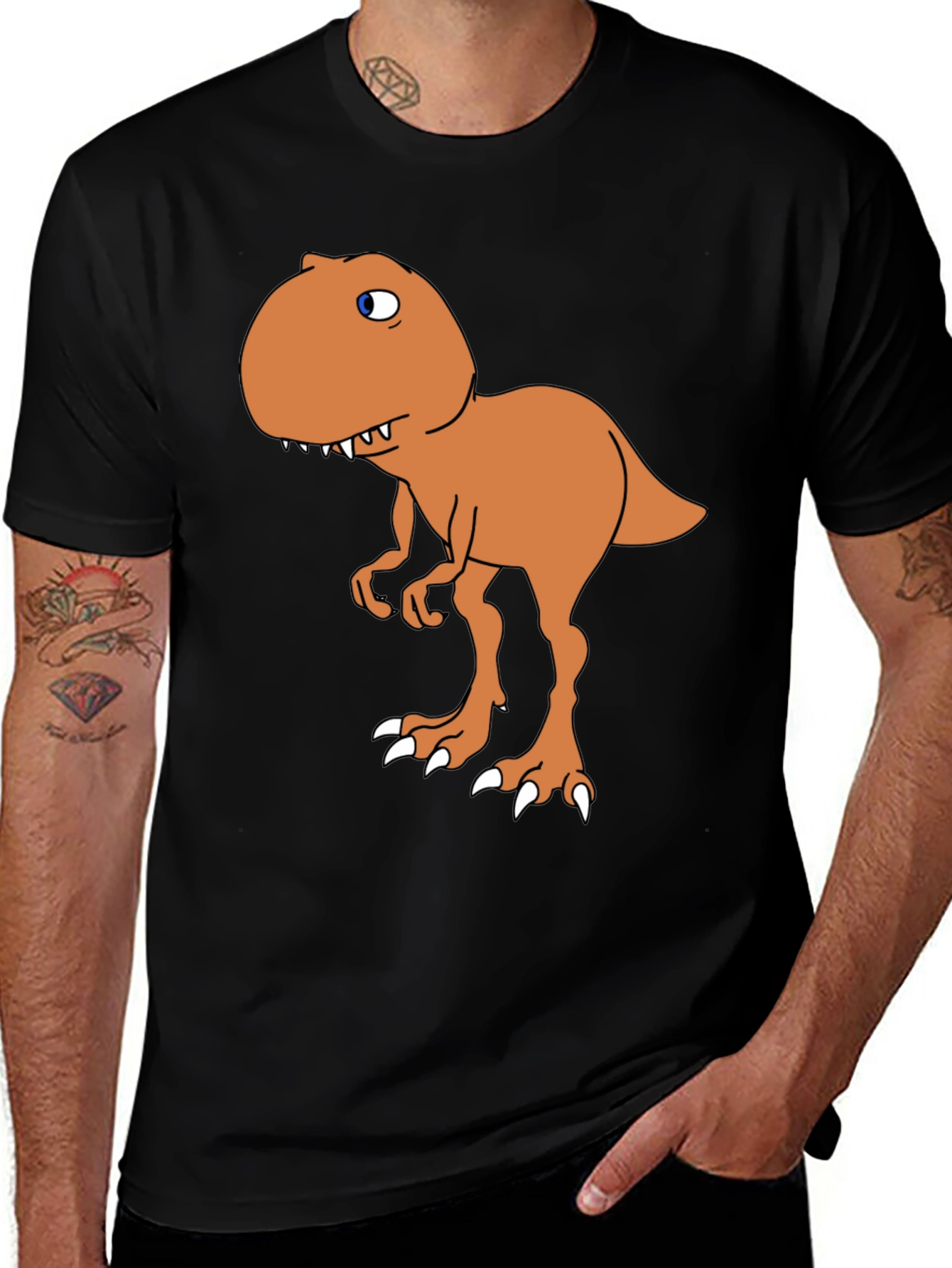 Variant 7 of Cartoon Dinosaur Graphic Tee - Black Cotton Blend Shirt