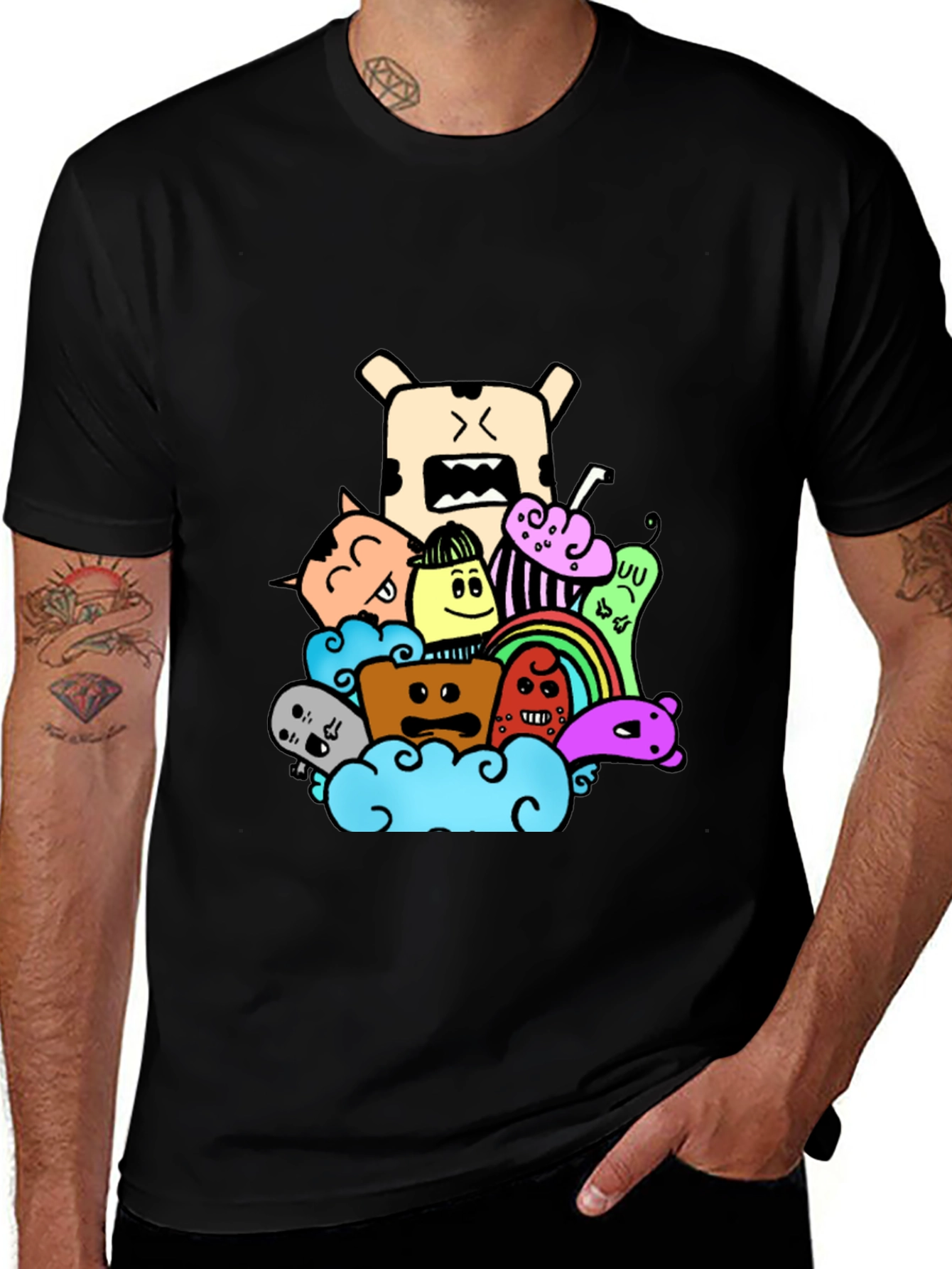 Variant 23 of Doodle Cartoon Graphic Print Black T-Shirt