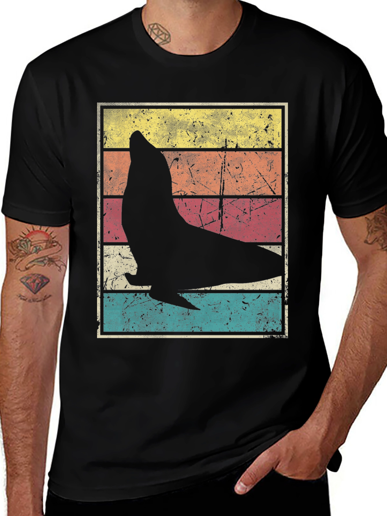 Variant 21 of Retro Seal Graphic T-Shirt - Black