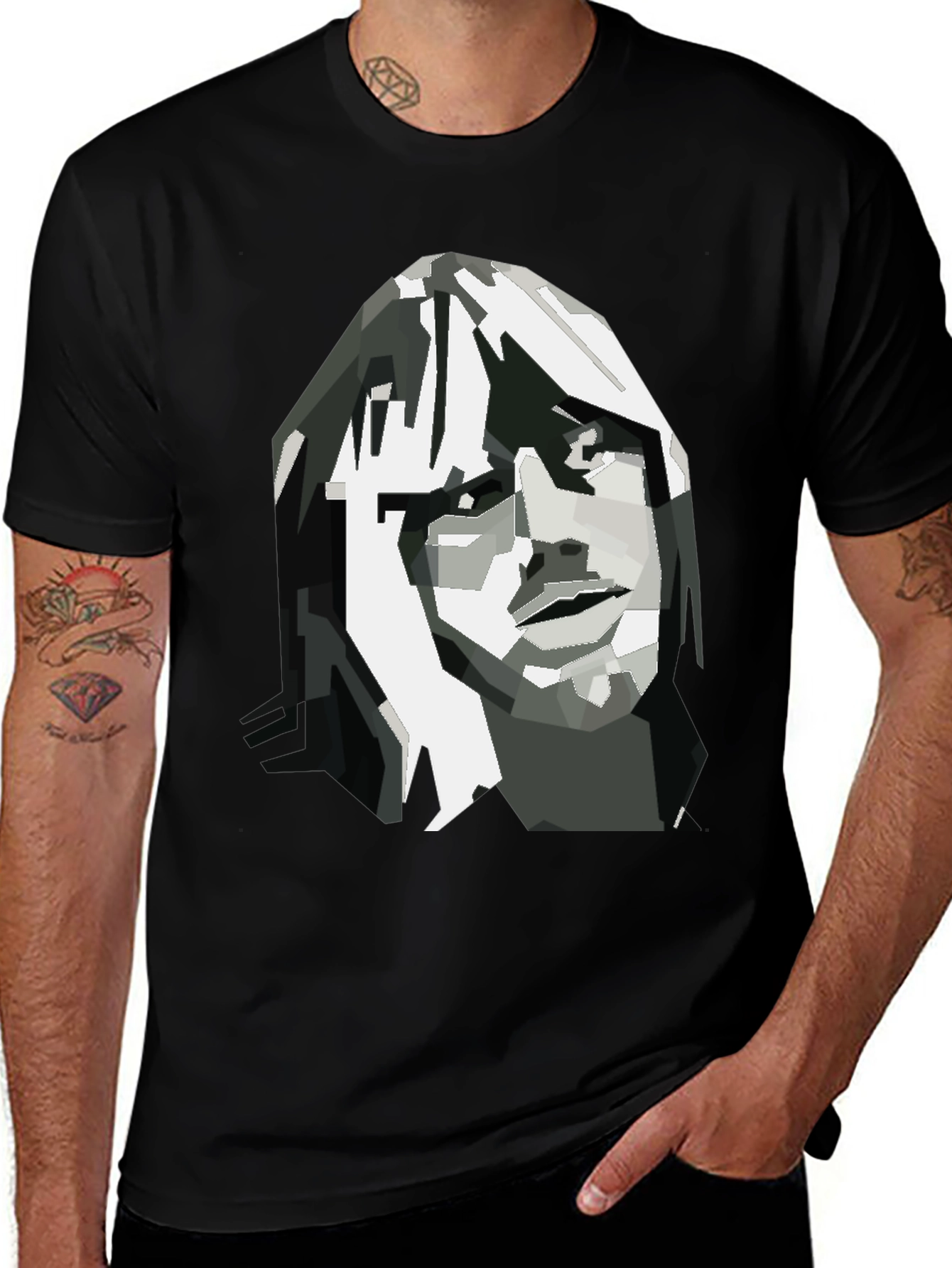Abstract Face Graphic Black T-Shirt