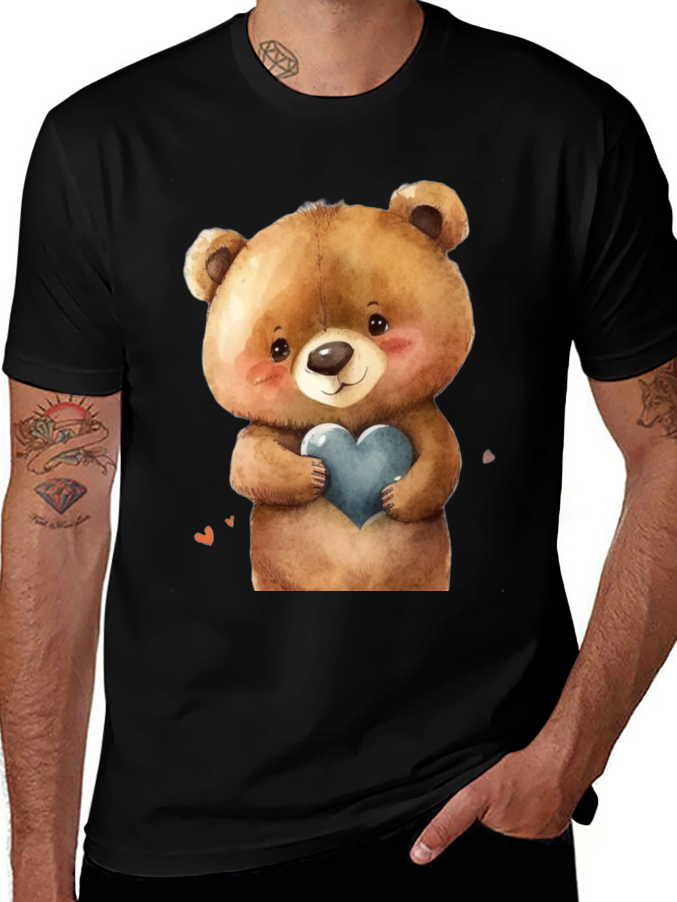 Variant 30 of Teddy Bear Heart Graphic Tee - Black