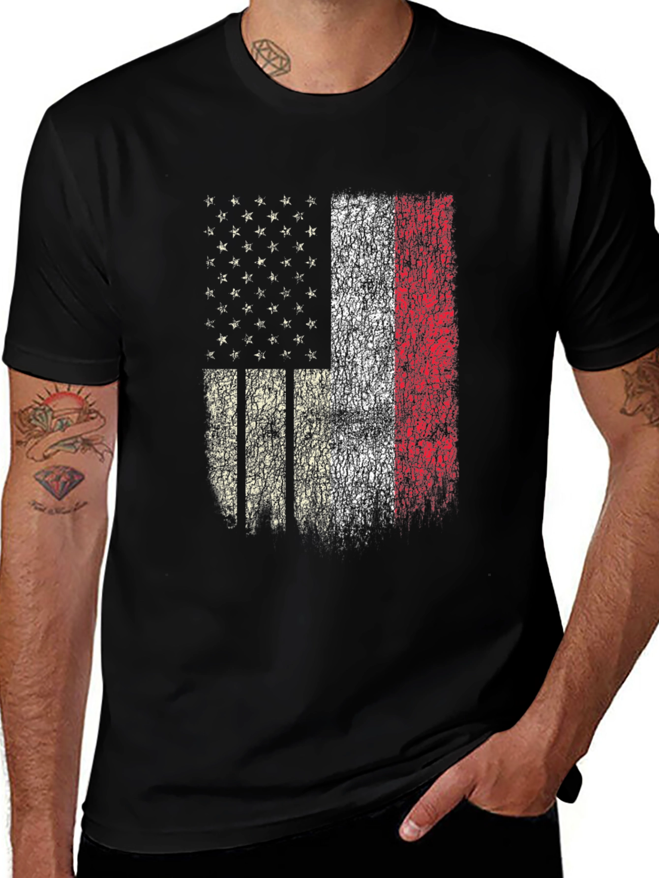 Variant 13 of American-French Flag Distressed T-Shirt