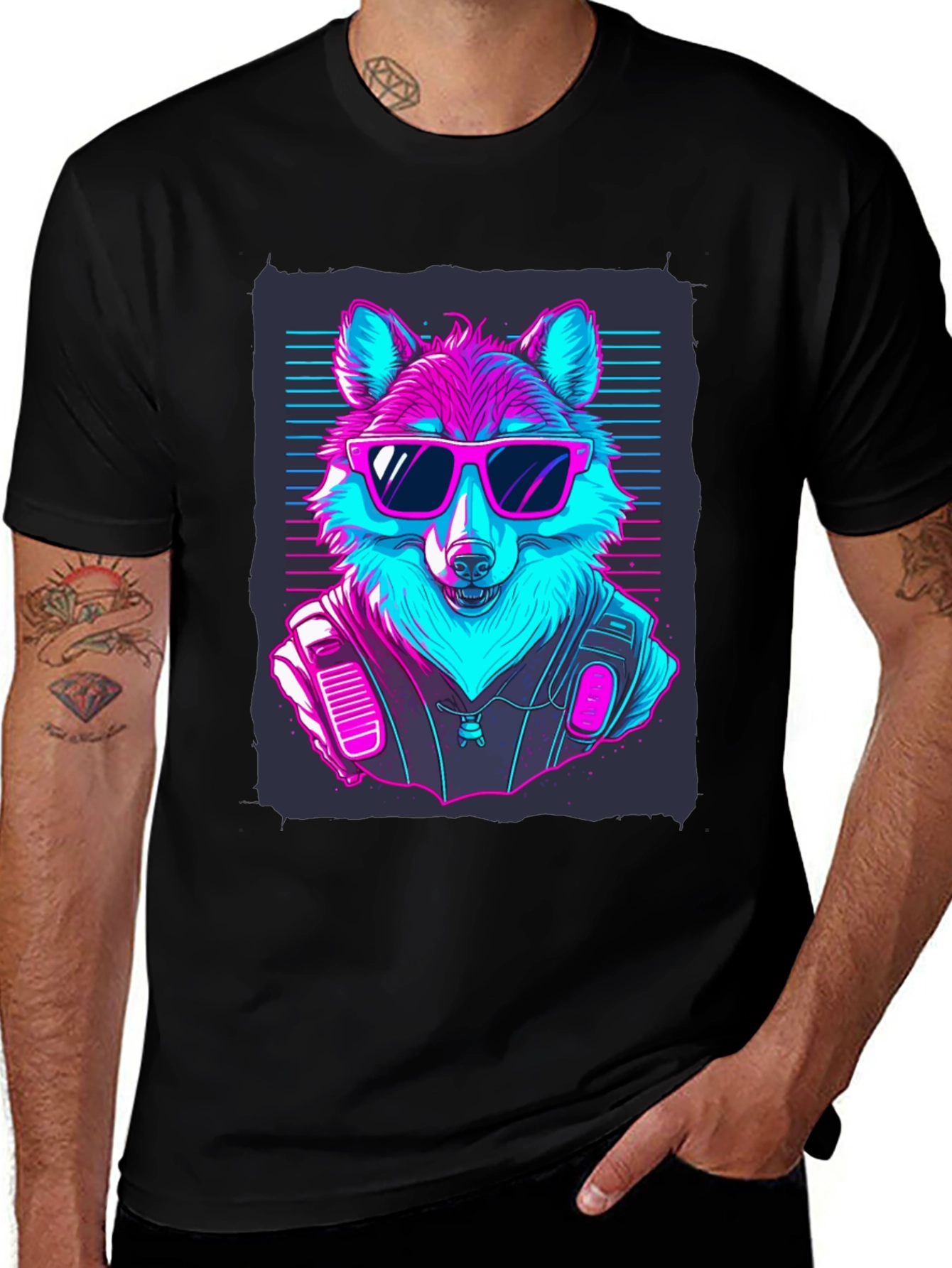 Variant 15 of Retro Wolf T-Shirt: Cool Canine Vibes
