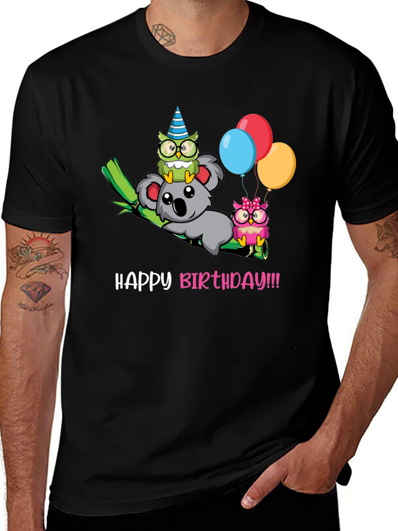 Variant 3 of Cute Koala & Owls 'Happy Birthday' T-Shirt