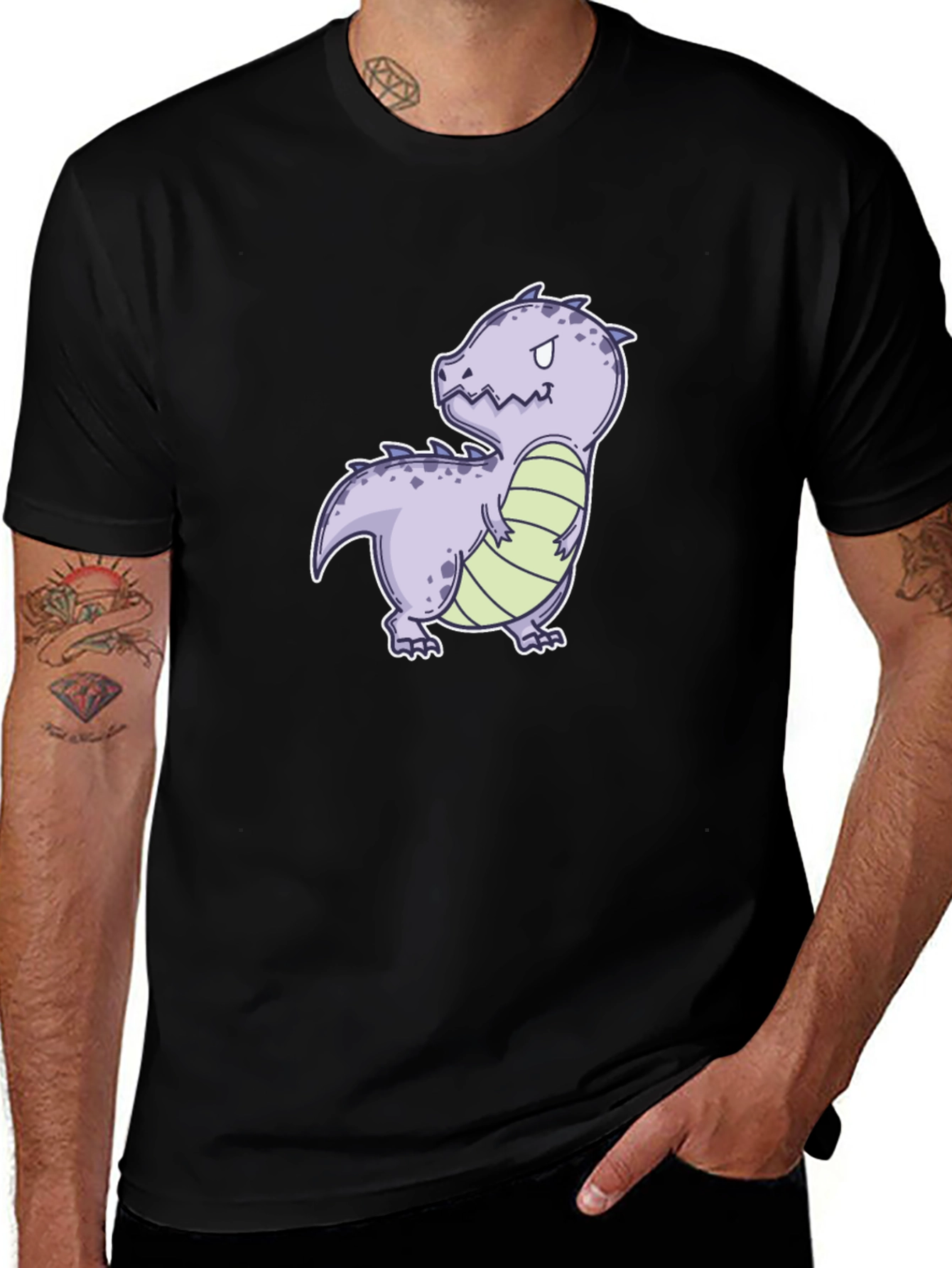 Variant 5 of Cartoon Dinosaur Graphic Tee - Black Cotton Comfort