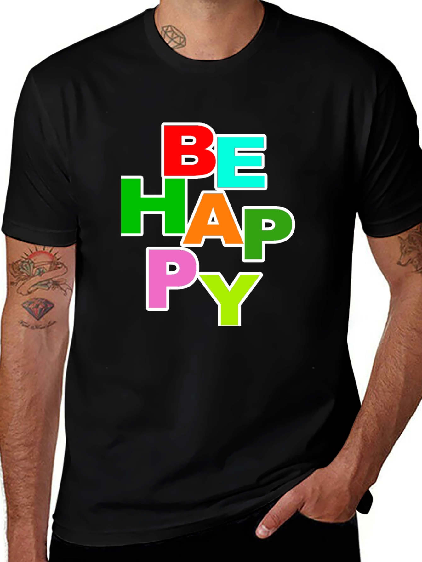 Variant 23 of Be Happy Graphic Tee - Vibrant Colors, Casual Style