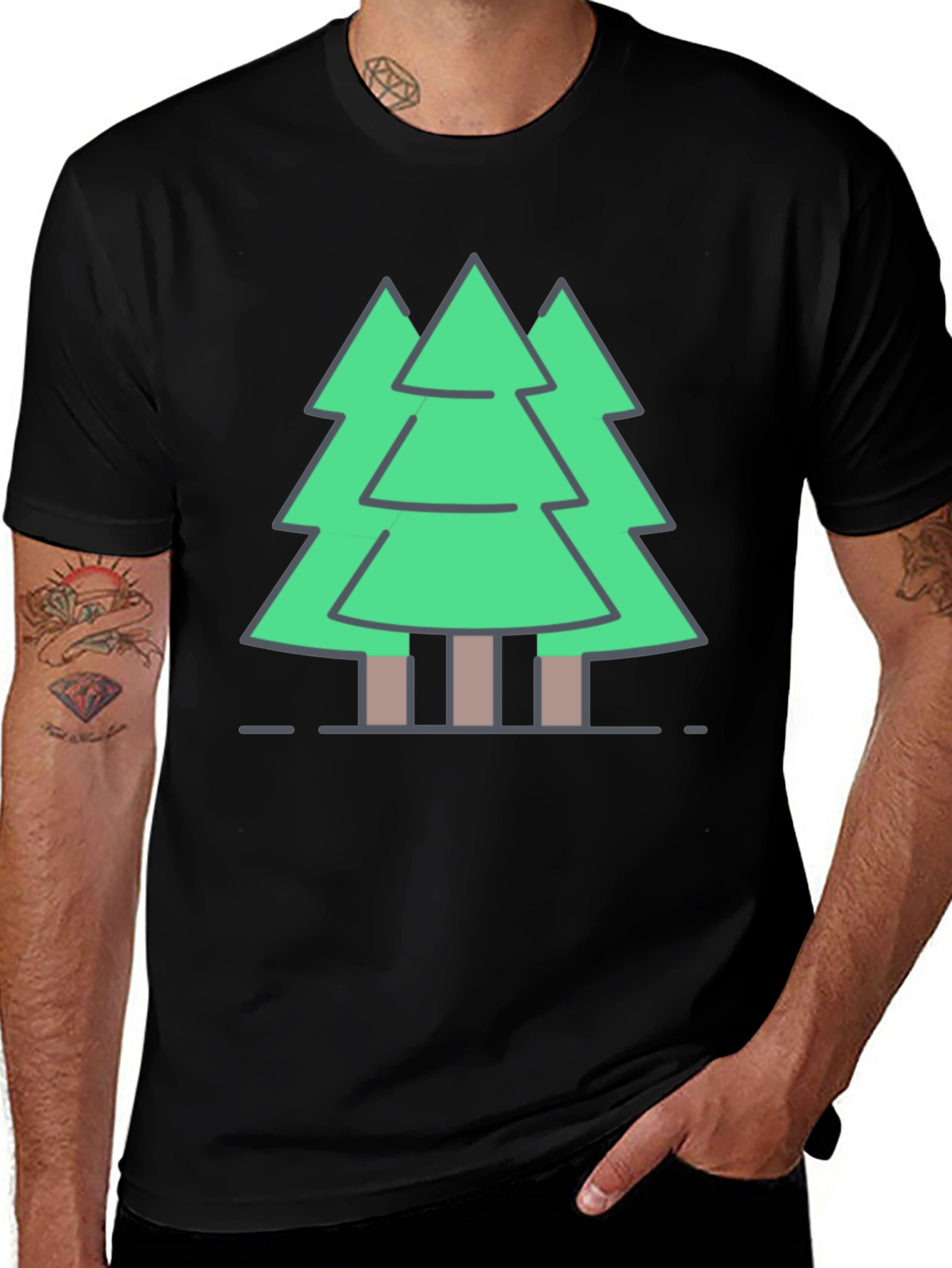 Variant 12 of Men's Black T-Shirt with Forest Graphic