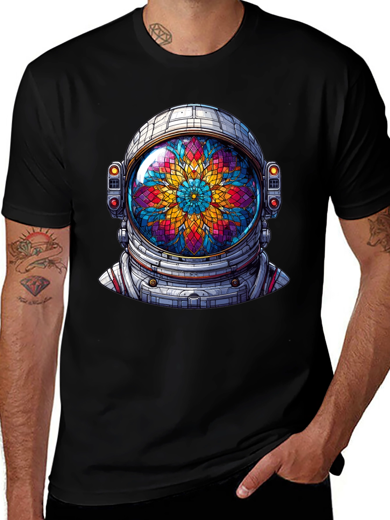 Variant 5 of Astronaut Helmet Mandala Graphic Tee