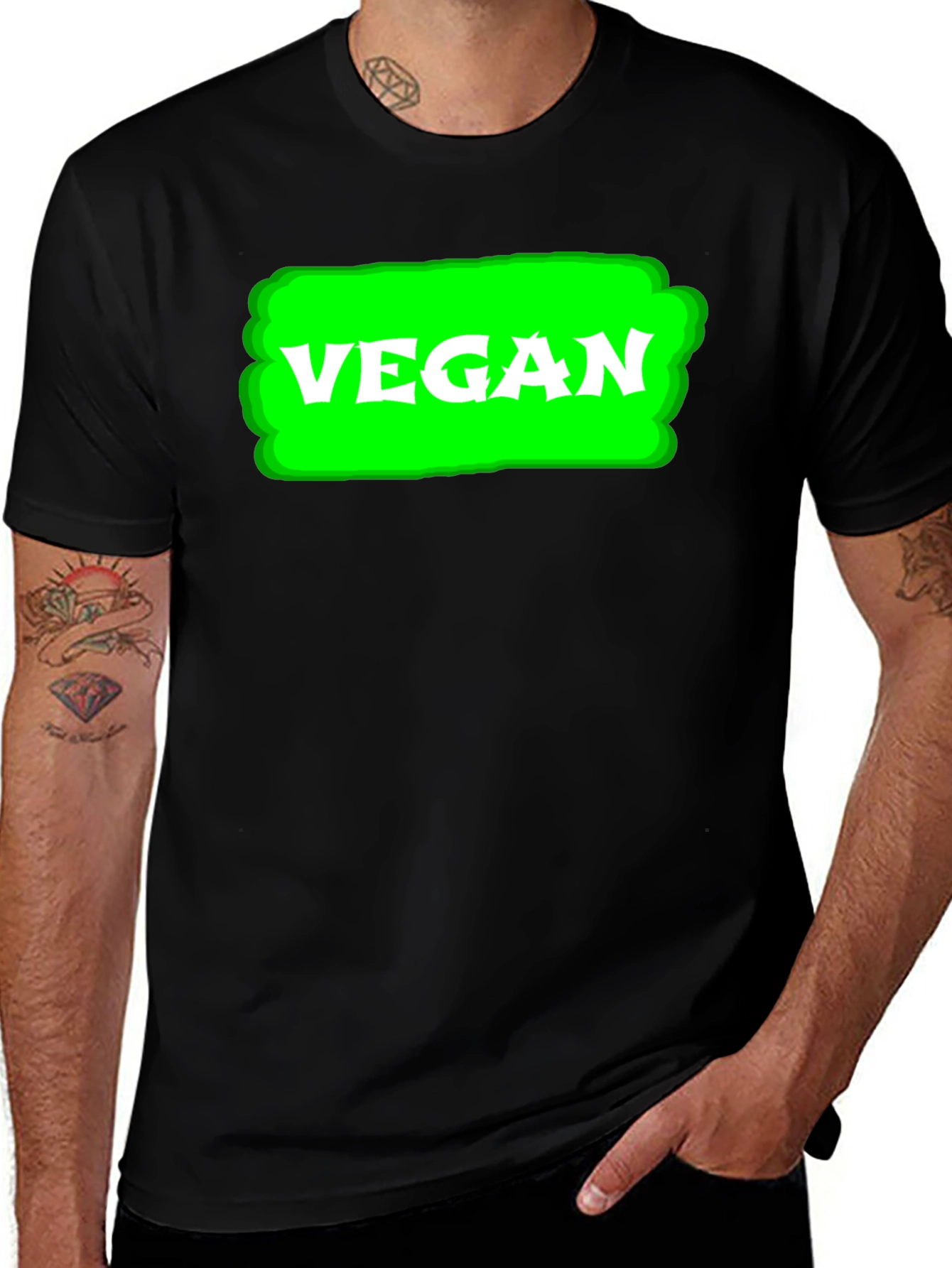 Black Vegan T-Shirt - Green Highlight main image