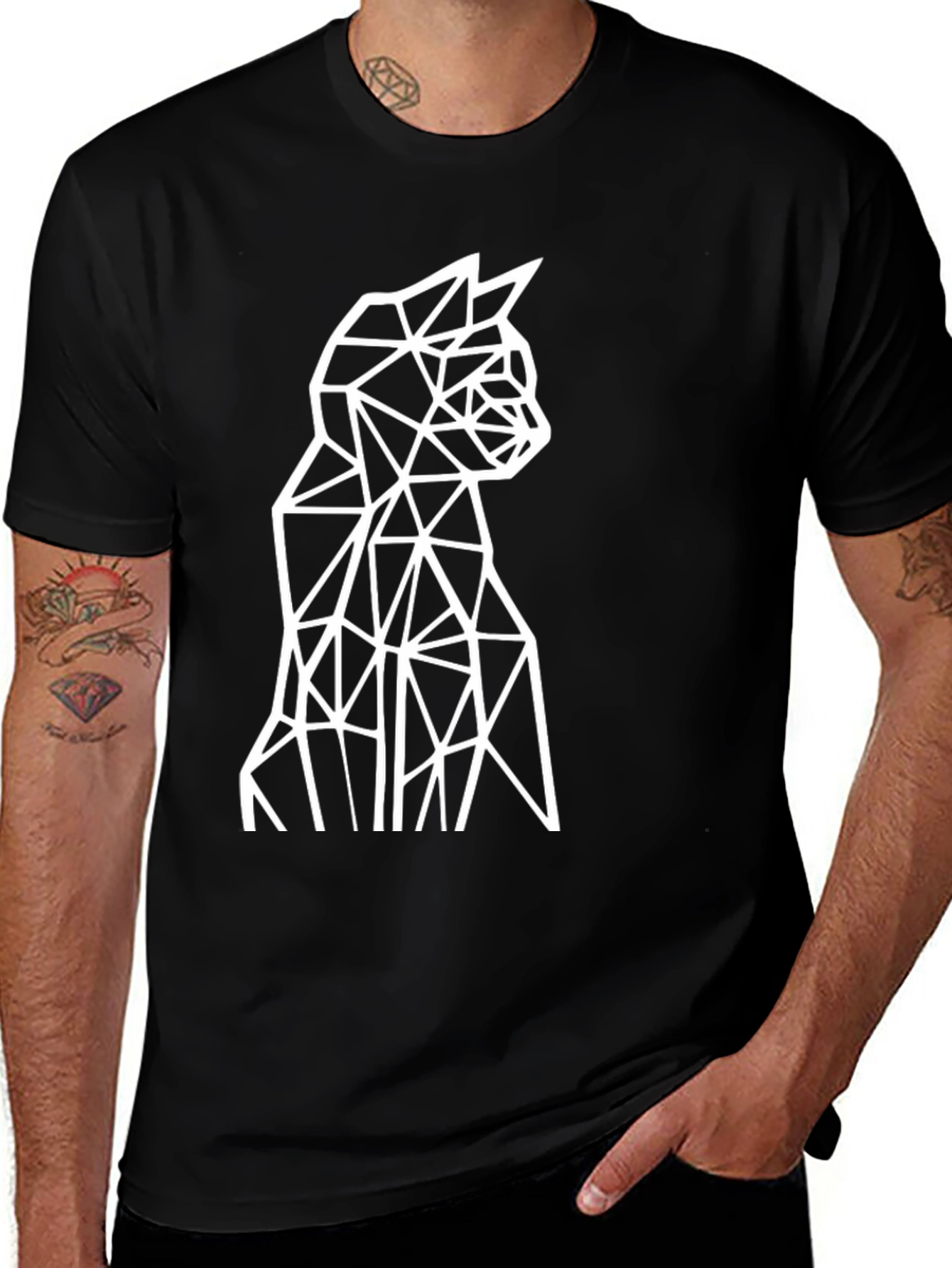 Variant 18 of Geometric Cat Tee - Modern Minimalist Design