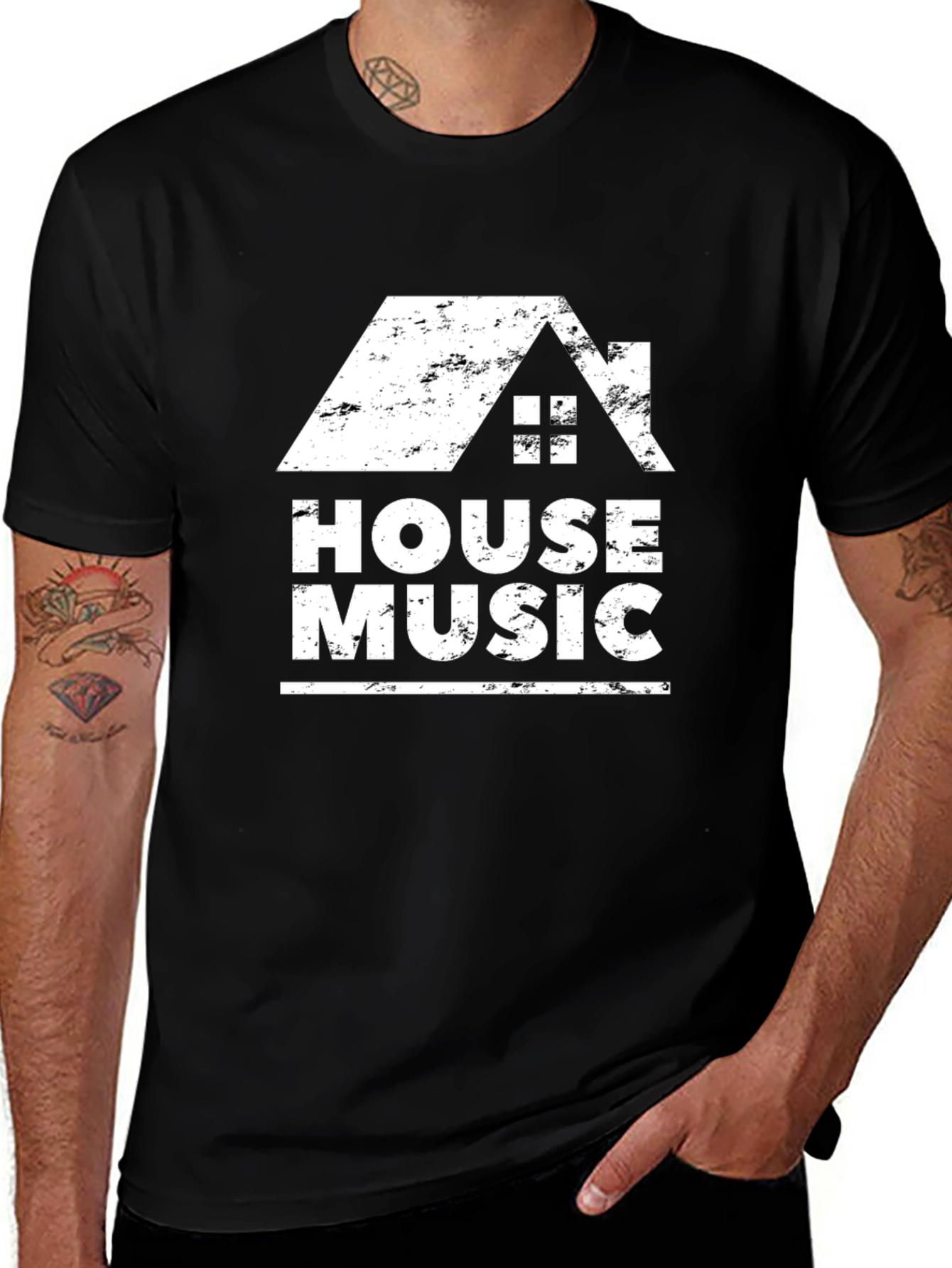 House Music Graphic Tee - Trendy Black T-Shirt