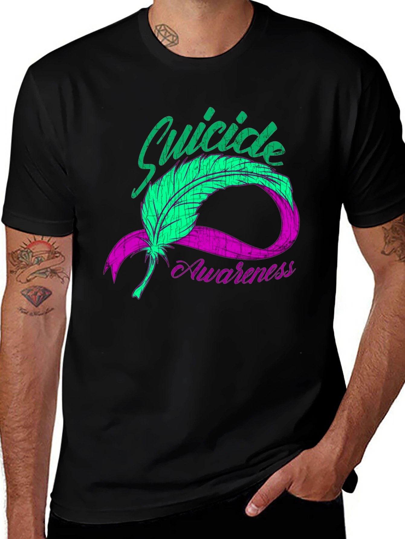 Suicide Awareness Feather Ribbon Graphic Tee