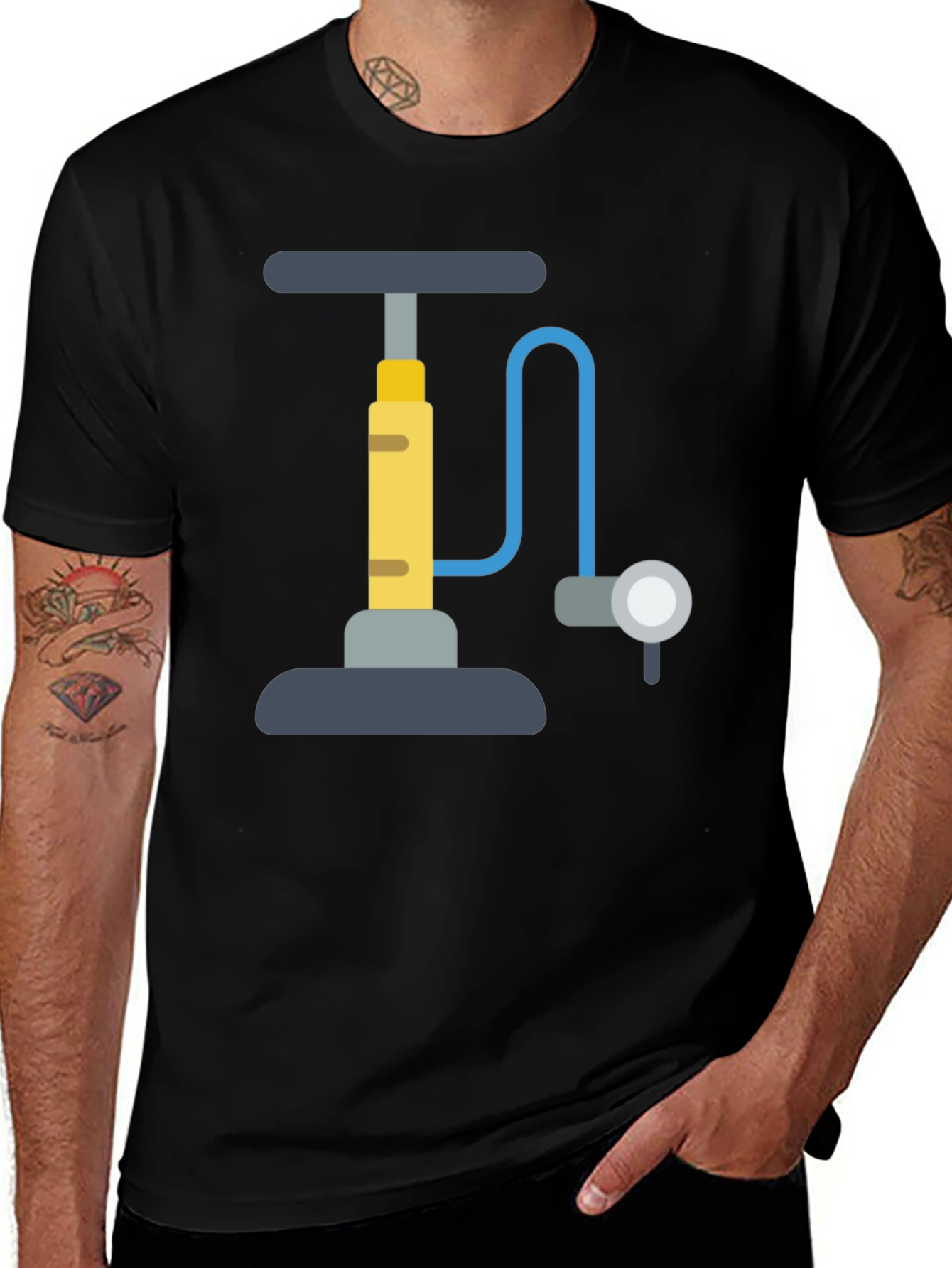 Variant 11 of Bike Pump Graphic Tee - Black Cotton T-Shirt