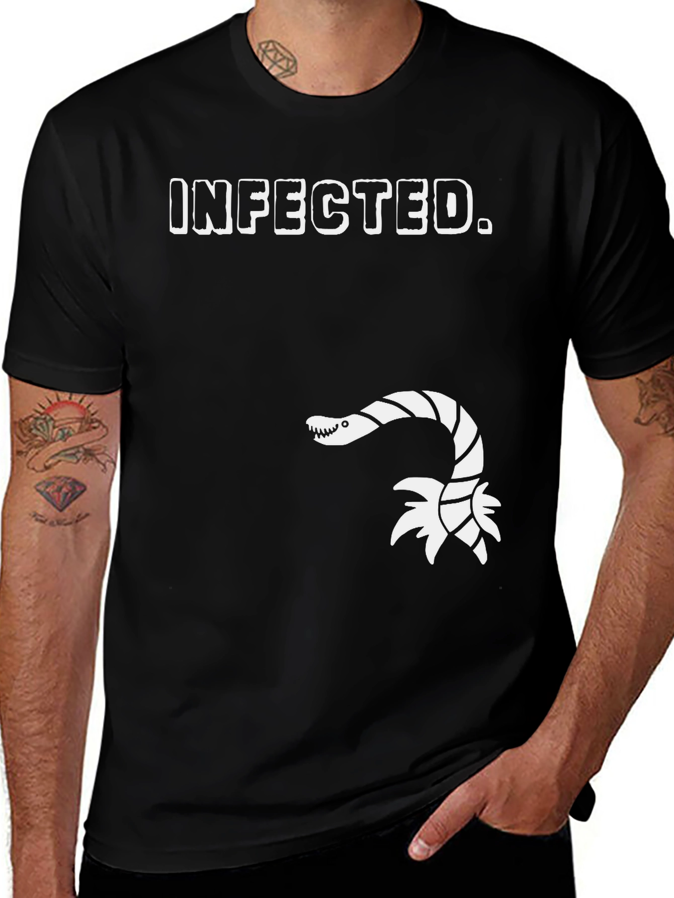 Variant 23 of Infected! Unique Graphic Tee - Black Cotton Shirt