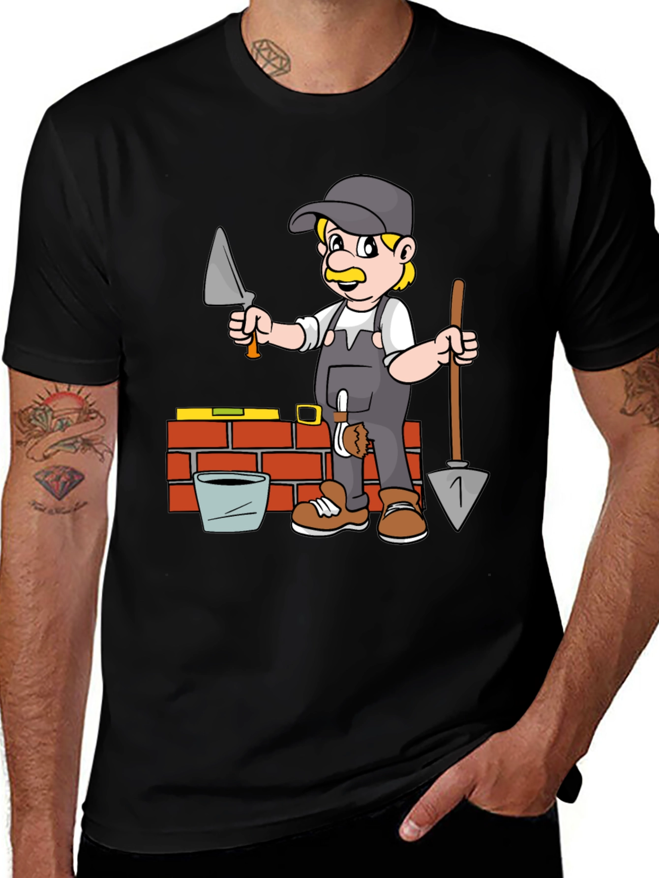 Variant 19 of Cartoon Bricklayer T-Shirt, Construction Worker Tee