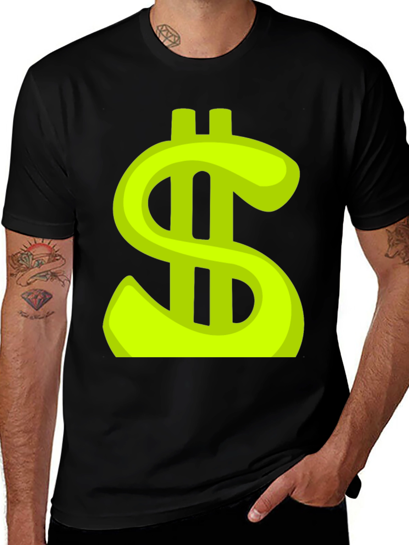Variant 23 of Dollar Sign Graphic Tee - Trendy Black T-Shirt