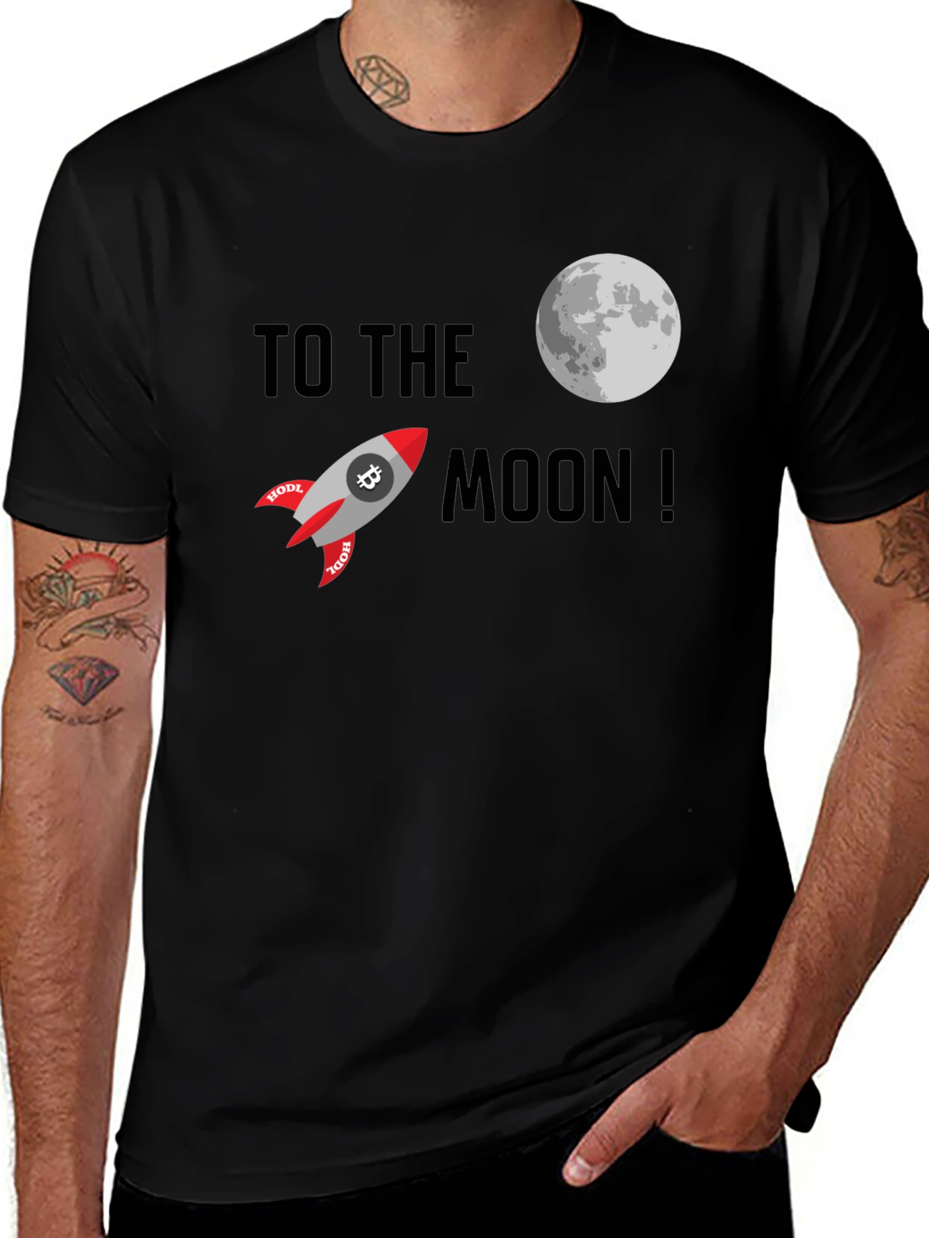 Bitcoin HODL Rocket to the Moon Black T-Shirt