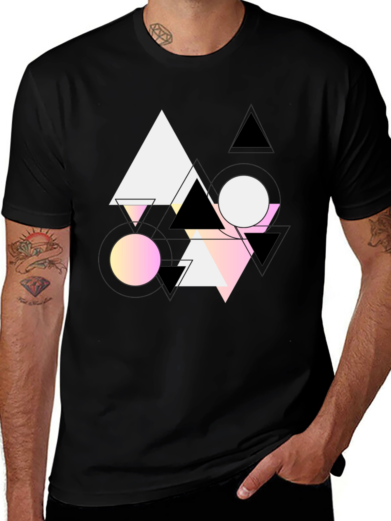Variant 5 of Geometric Print T-Shirt - Black