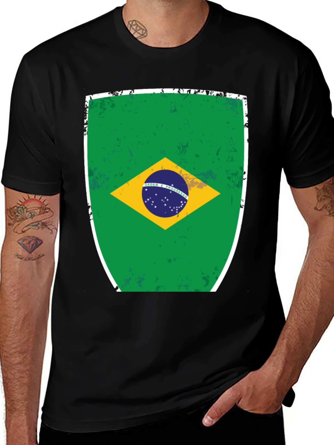 Variant 20 of Brazil Flag Graphic Tee - Men's Black T-Shirt