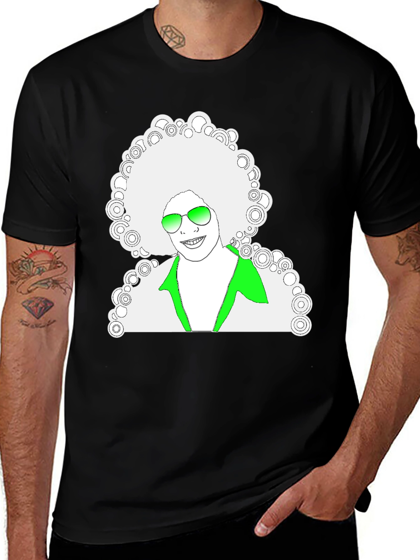 Variant 2 of Funky Afro Graphic Print Black T-Shirt