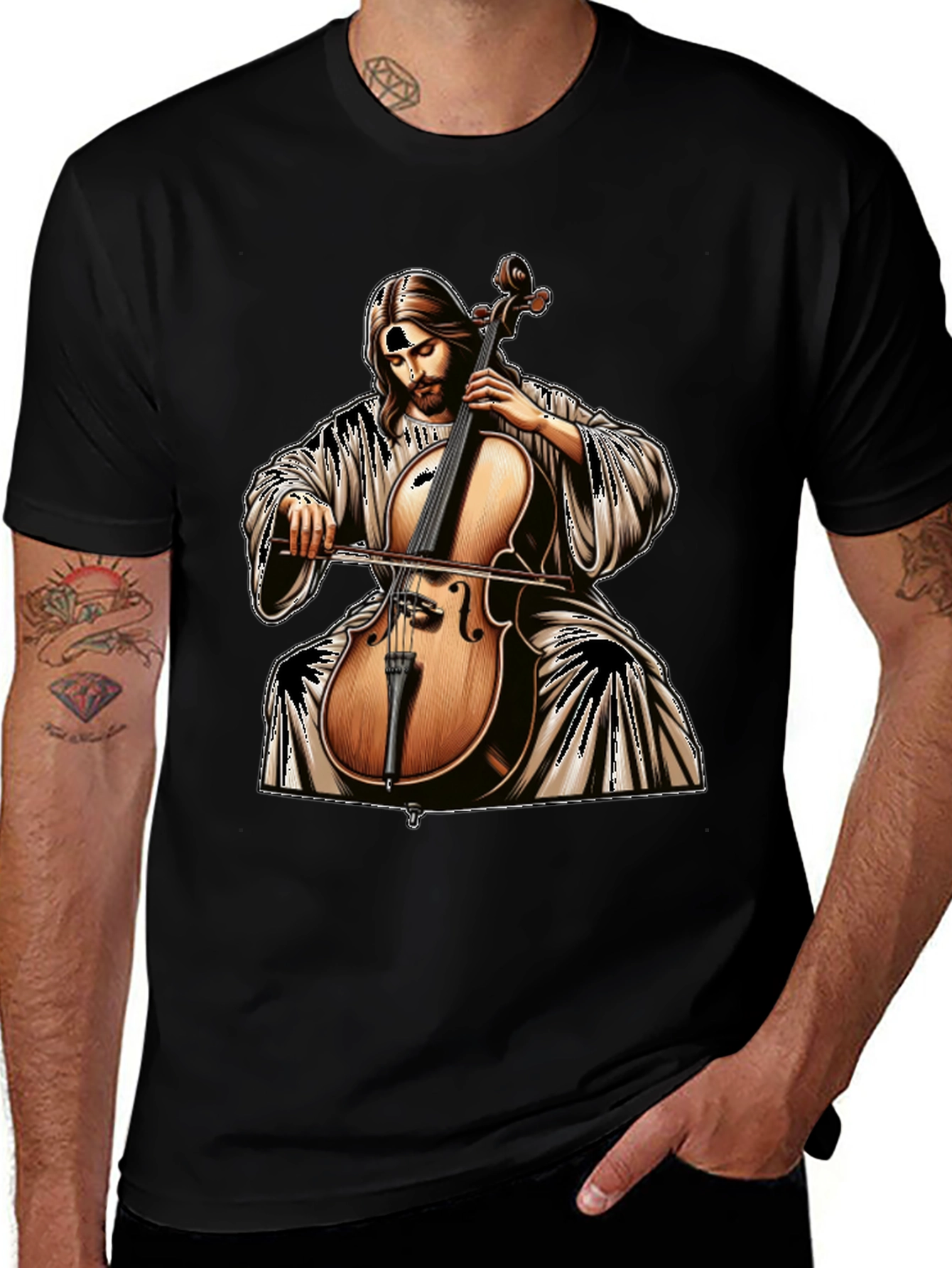 Variant 7 of Jesus Playing Cello Graphic Tee
